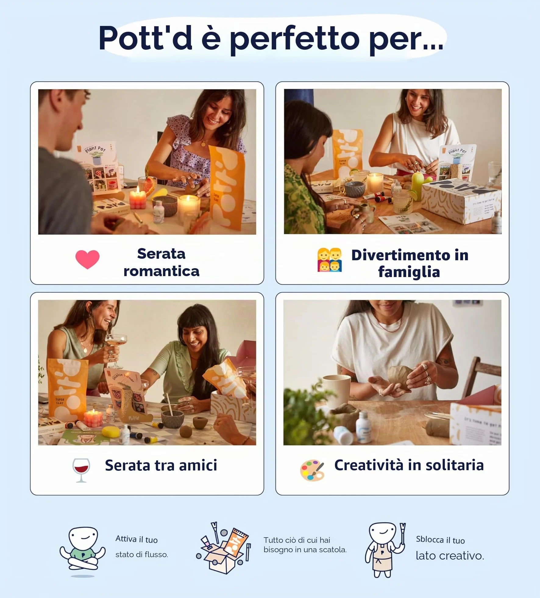 Pott'd Kit di Argilla senza cottura per Principianti Fai da te creativo adulti con attrezzi, colori, pennelli, smalto e istruzioni