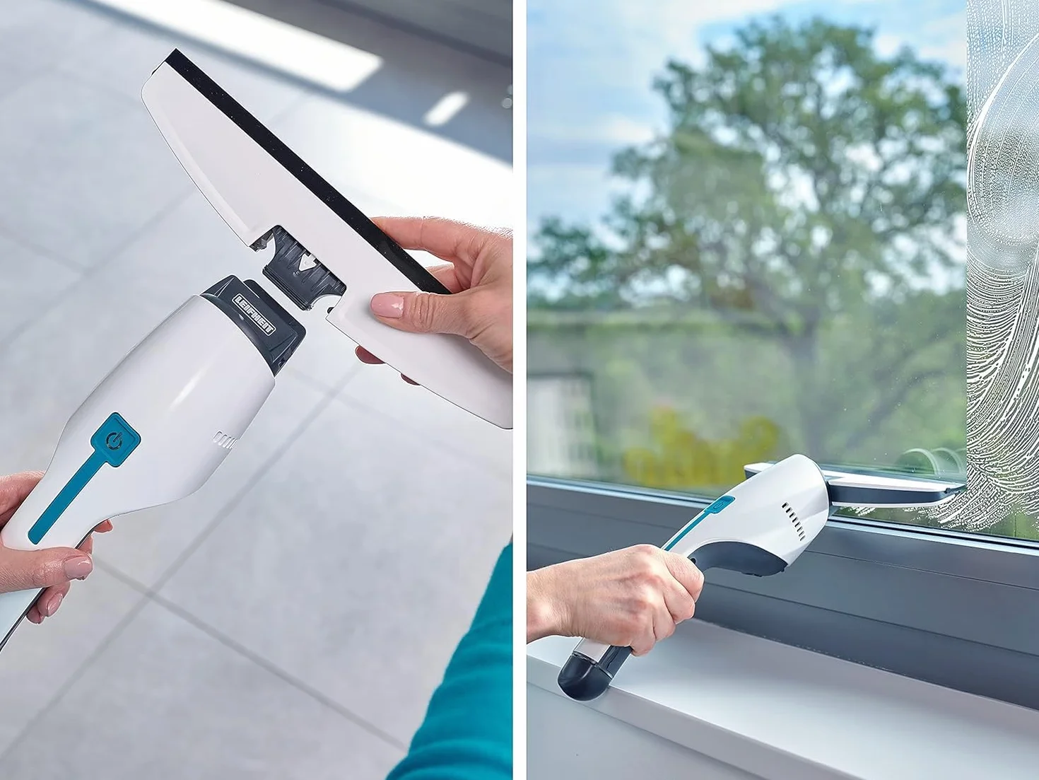 Leifheit Nemo Elektrischer Fensterwischer, Professioneller Trockenwischer 45 Min, Duschabzieher mit Düse und Aufhängehalter