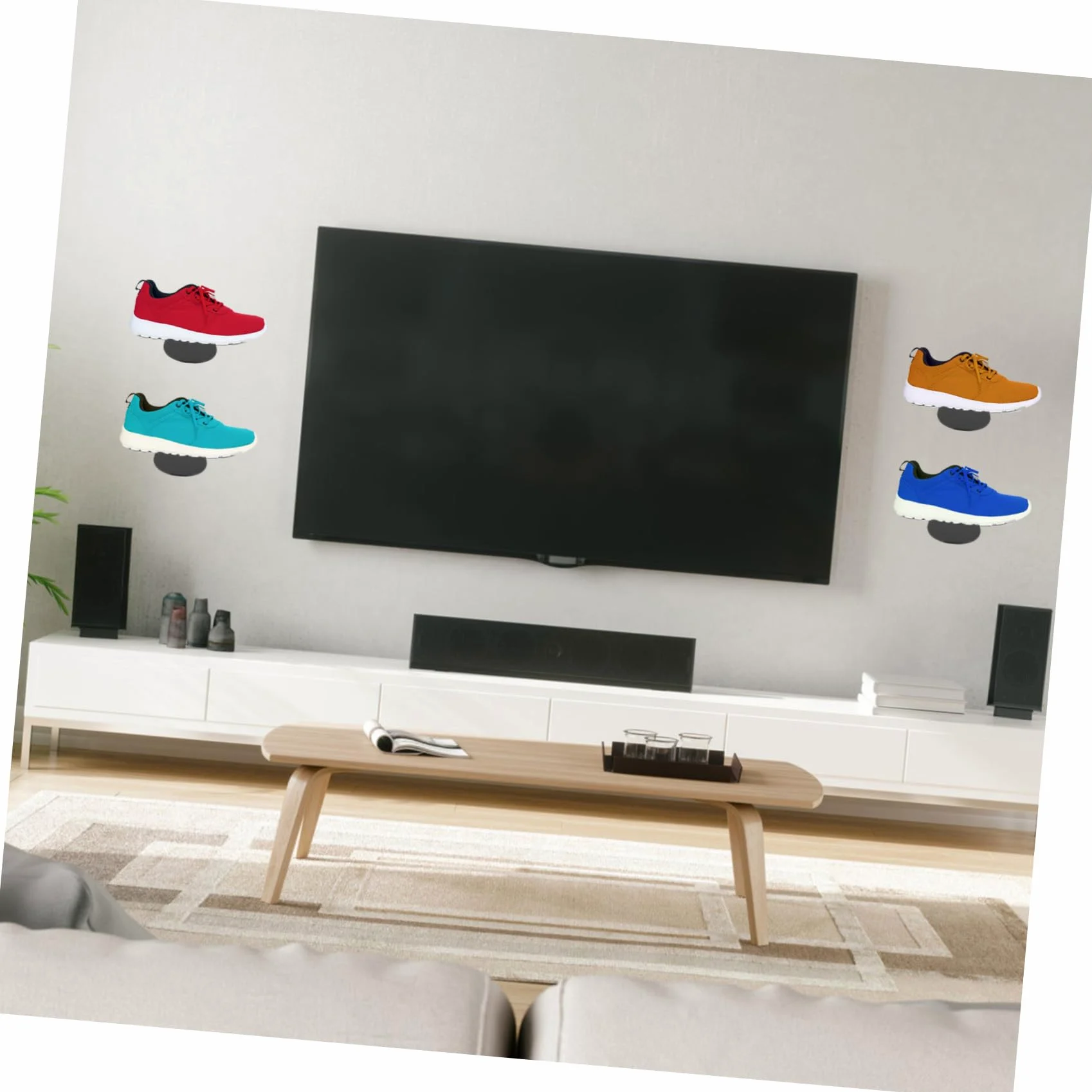 SHINEOFI Set da 6 Mensole Fluttuanti per Scarpe in Acrilico Nero Montaggio a Muro e Bordi Arrotondati, Espositore Raffinato per Scarpe Collezione e Attività Fisica
