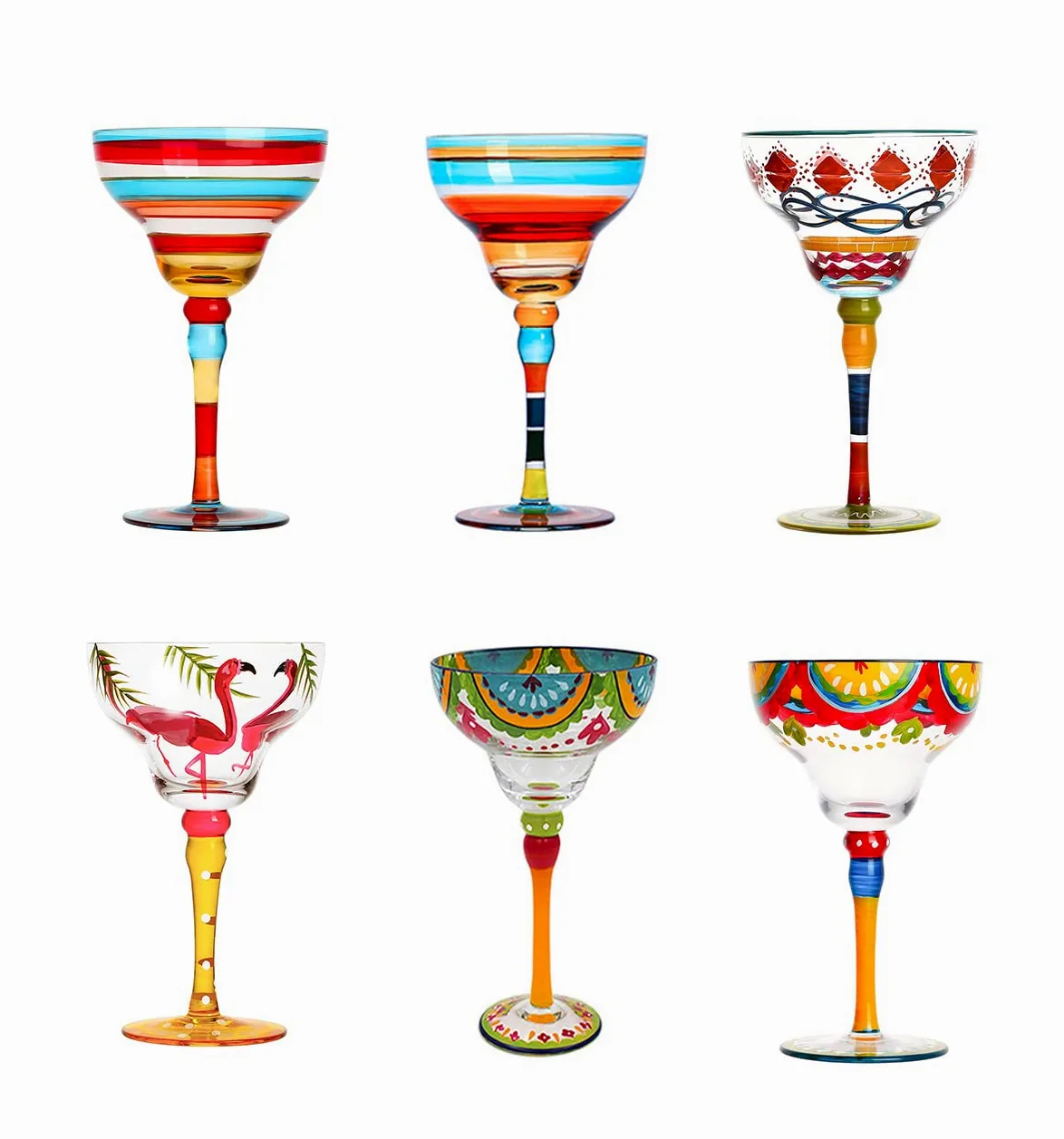Bicchiere Da Margarita Dipinto, Collezione Messicana Bicchieri Da Margarita Senza Stelo Set Di Bicchieri Da Margarita Unici/Decorativi Soffiati A Mano,6pcs