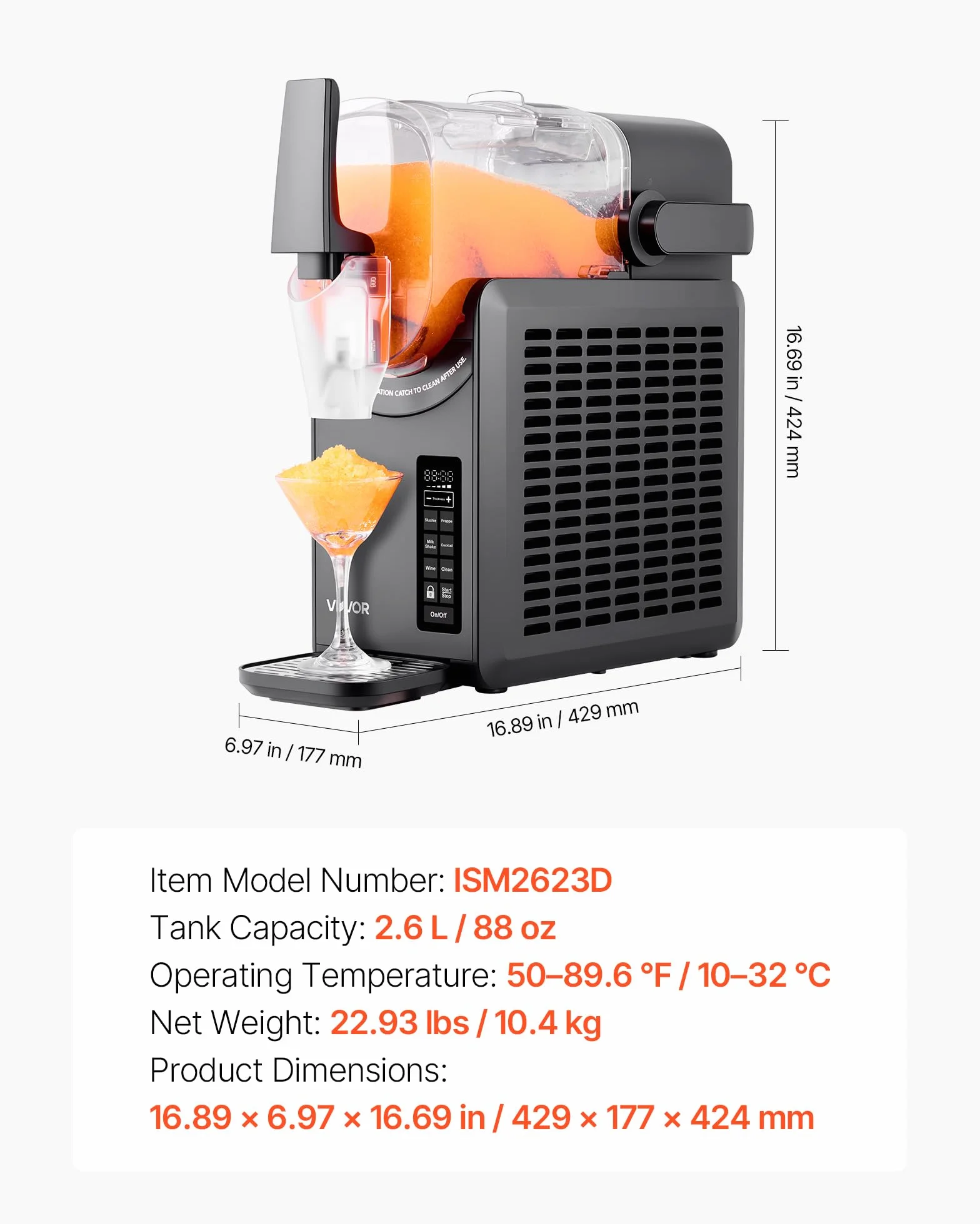 VEVOR Macchina per Granita 2,6 L, 5 Programmi, Autopulizia, Bevande Ghiacciate, Frappé, Milkshake