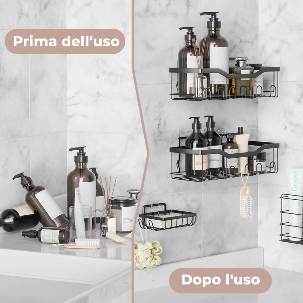 OUSFOT Portasapone Doccia Confezione da 5, Mensola Doccia Impermeabile Nero, con Gancio, senza Foratura