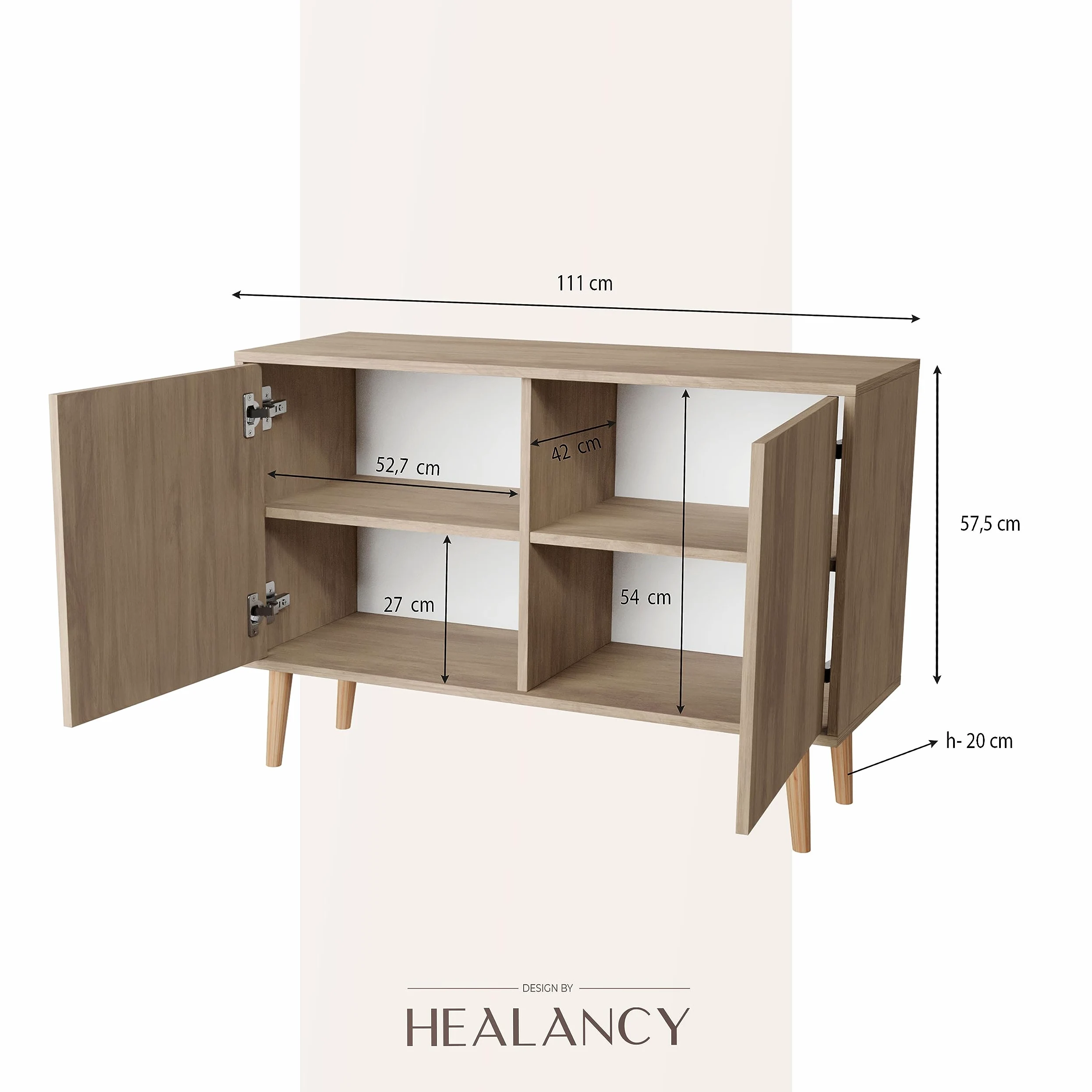 HEALANCY Cassettiera a 2 ante, Cassettiera per la Camera da letto Cassettiera Bassa per il Soggiorno, il Corridoio, la Camera da Letto Cassettiera Moderna di Design alla Moda