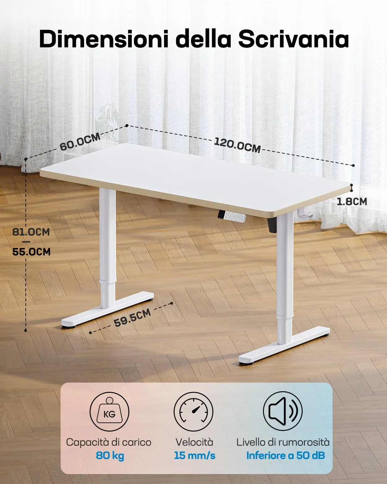 HUANUO Scrivania Elettrica in Piedi per Bambini con Superficie Opaca da 120 cm x 60 cm, Display a LED con Controller Manuale con 3 Altezze Preimpostate e Blocco per Bambini