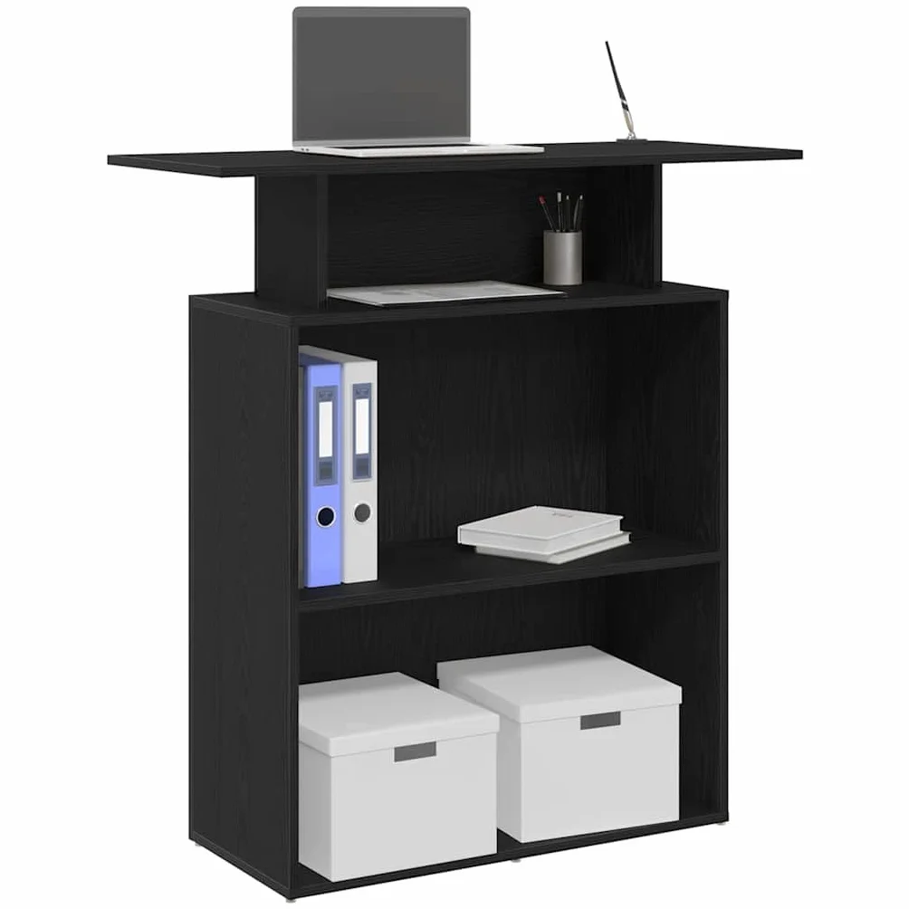 Bancone per ricevimento, in legno nero, 100 x 40 x 104 cm, con ripiano, stabile scrivania da ufficio, tavolo da lavoro per casa, ufficio, reception, postazione di lavoro versatile