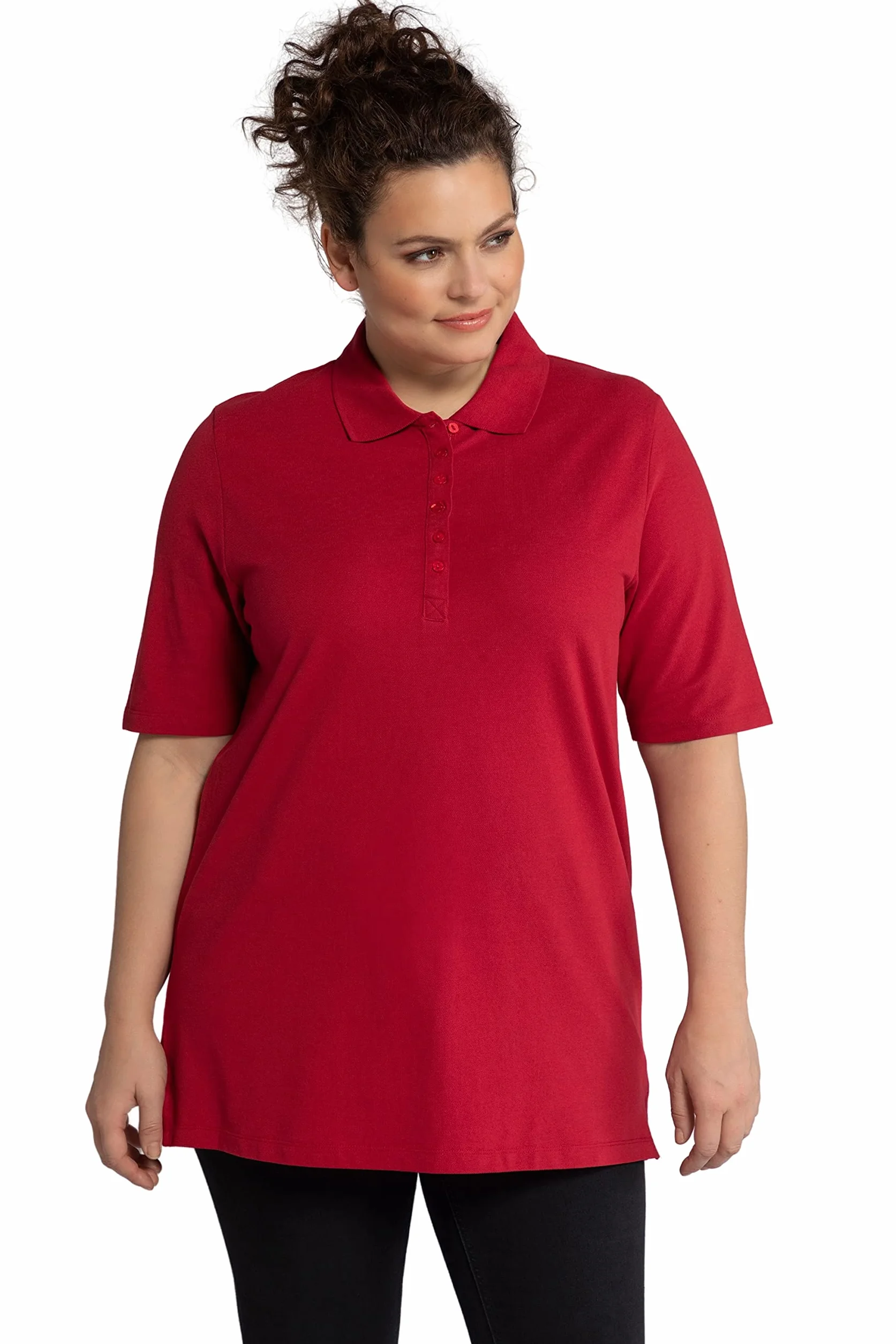 Ulla Popken Maglia Polo di Cotone con abbottonatura con Nastro di Velluto 637297