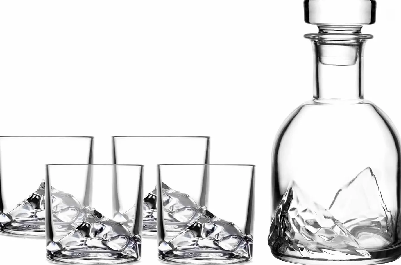 LIITON Everest - Set di 5 bicchieri da whisky in cristallo con caraffa da whisky, regalo per uomo, per cocktail, gin, bourbon, rum