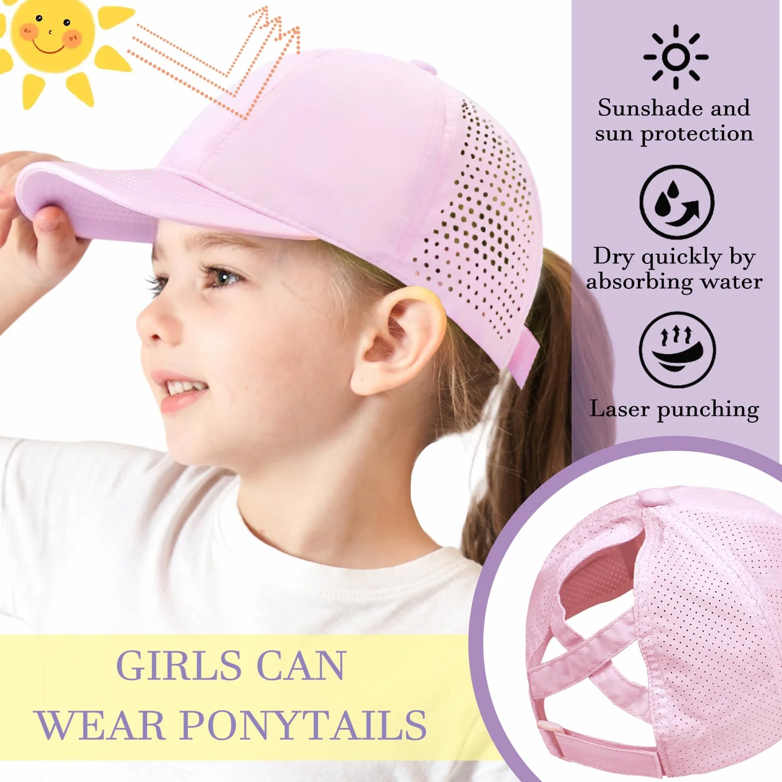 Cappello Sportivo per Bambini Berretto da Baseball Ragazza Asciugatura Rapida Visiera Regolabile