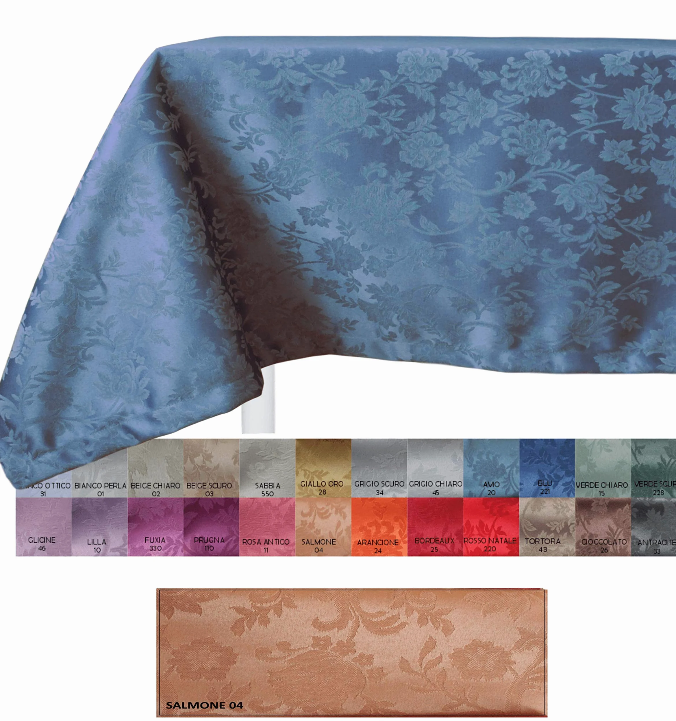 RICAMI FIORENTINI BALDI Tovaglia antimacchia Rettangolare per 16 Cm 180X320. Antimacchia No Stiro Tipo fiandra rifinitura Orlo Dritto. Molto Resistente. Prodotto Artigianale Toscano. Salmone 04