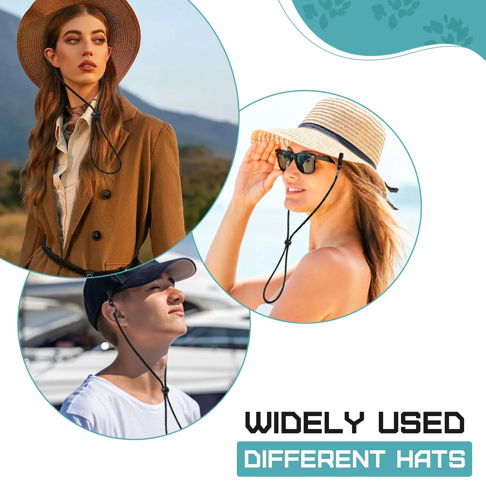 6 Clip Antivento Regolabili per Cappello, Fermi Con Cordino Anti-Smarrimento per Pesca, Escursionismo, Campeggio, Viaggi (Nero, Rosa, Beige, Blu, Caffè)