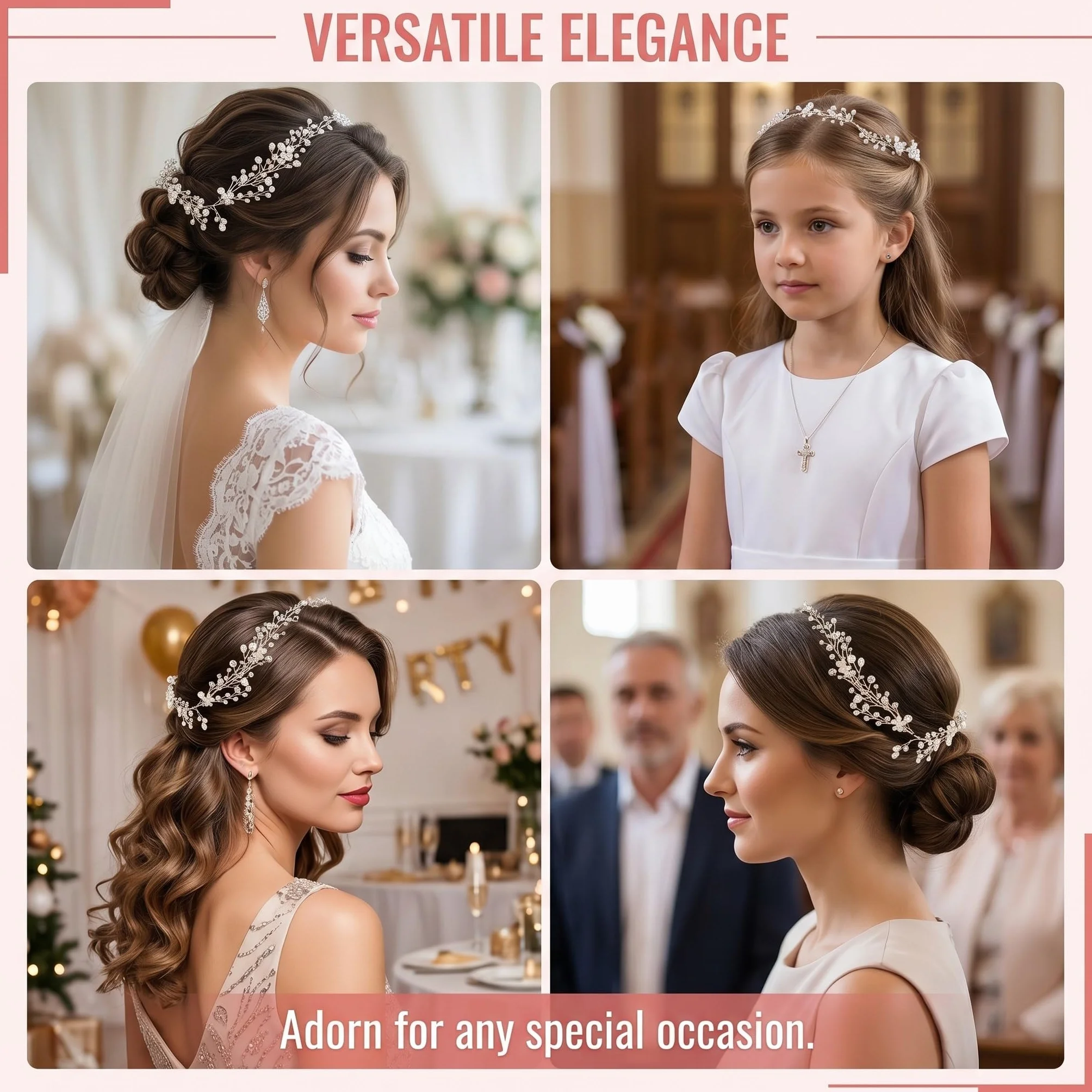 Coroncina Comunione Bambina Diadema Perle 35 cm Accessorio Prima Comunione Battesimo
