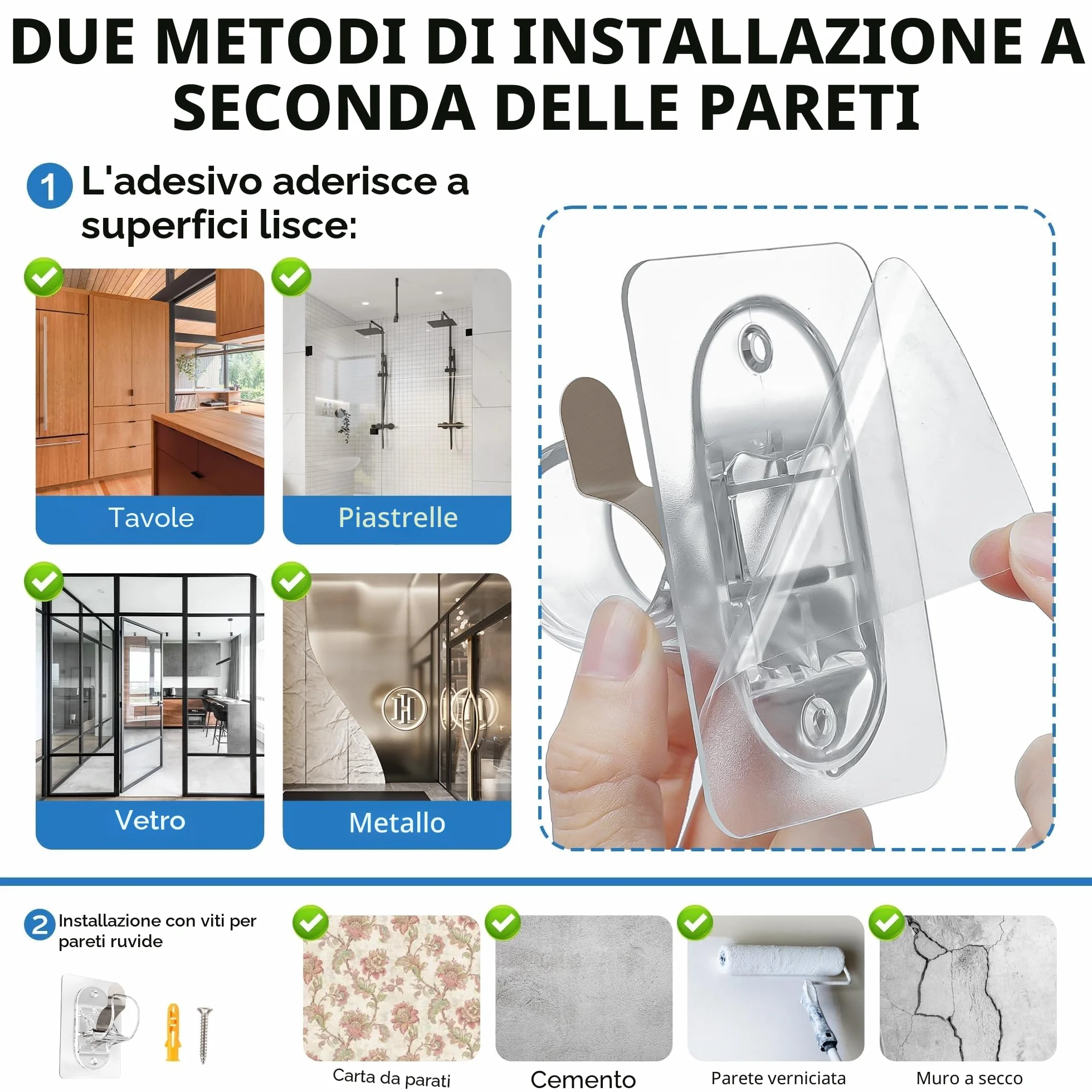 Ganci per Tende Senza Bucare, Ganci Adesivi per Tende con Viti, Staffa per Barre per Tende Trasparente 4 Pezzi