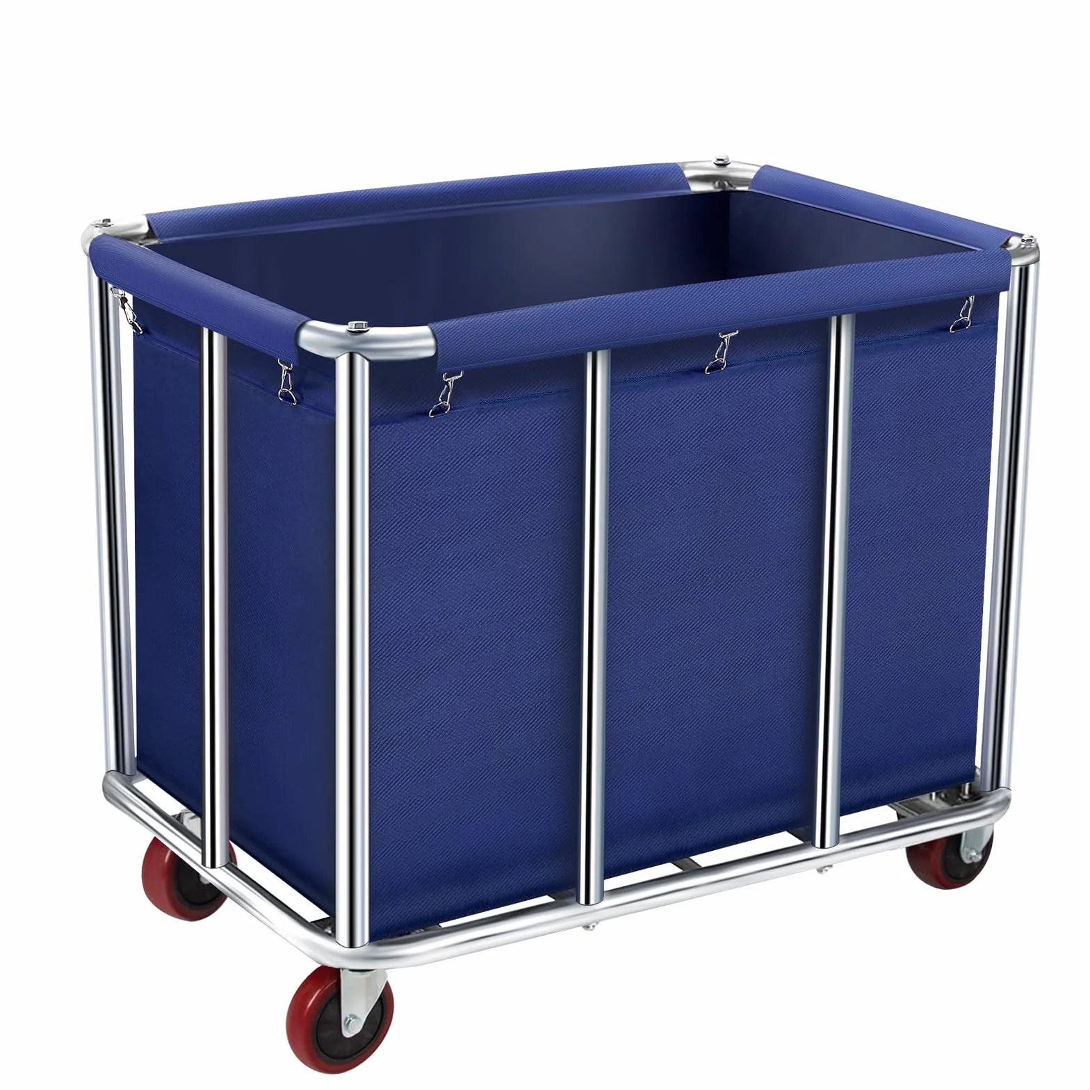 Carrello portabiancheria commerciale su ruote, grande rullo da 11,35 cm, con cesto foderato in tela impermeabile rimovibile, in acciaio inox resistente, per hotel e ospedali