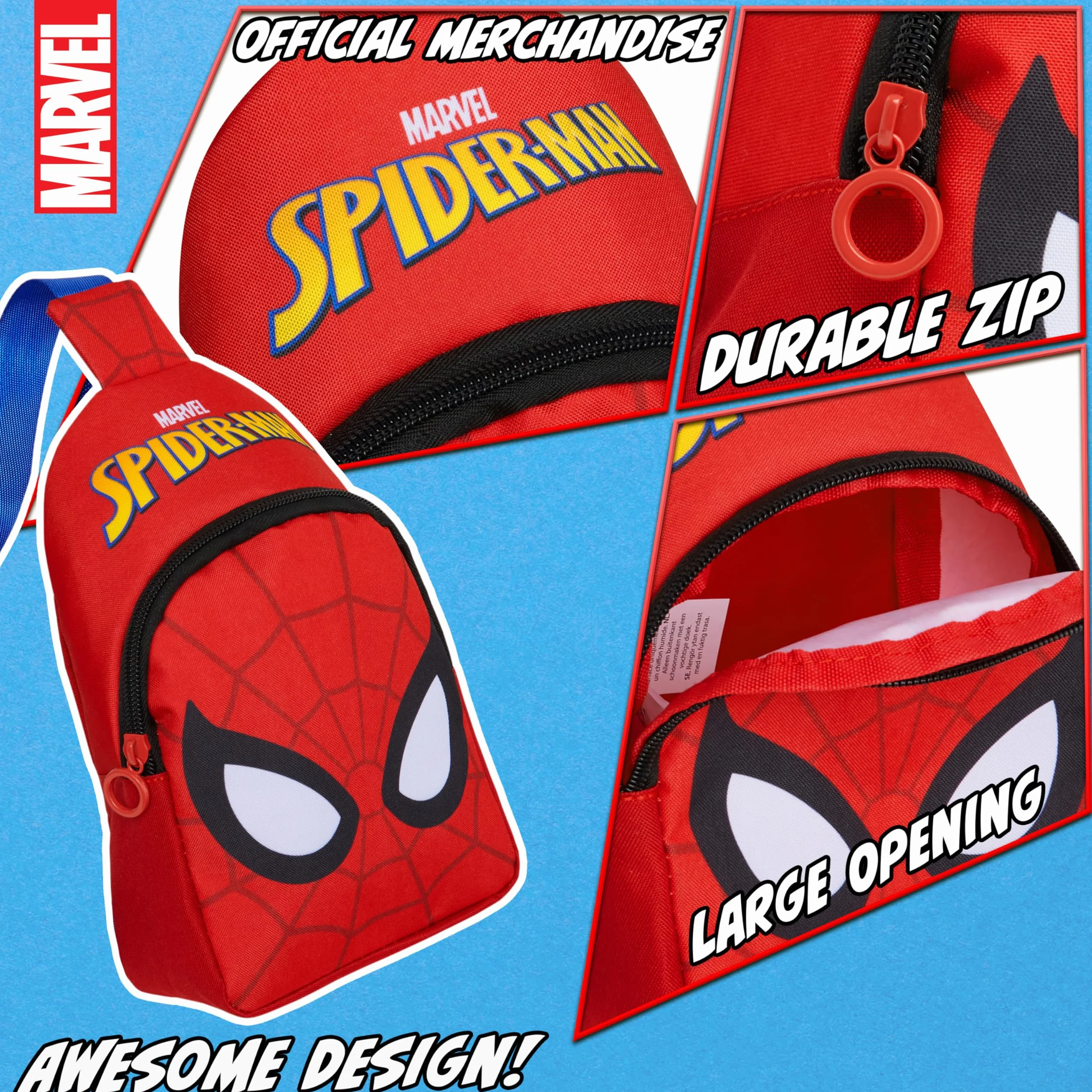 Marvel Spiderman Borsa Tracolla Ragazzo con Chiusura Zip, Borsello Bambino Tracolla Regolabile para Telefono, Portafoglio