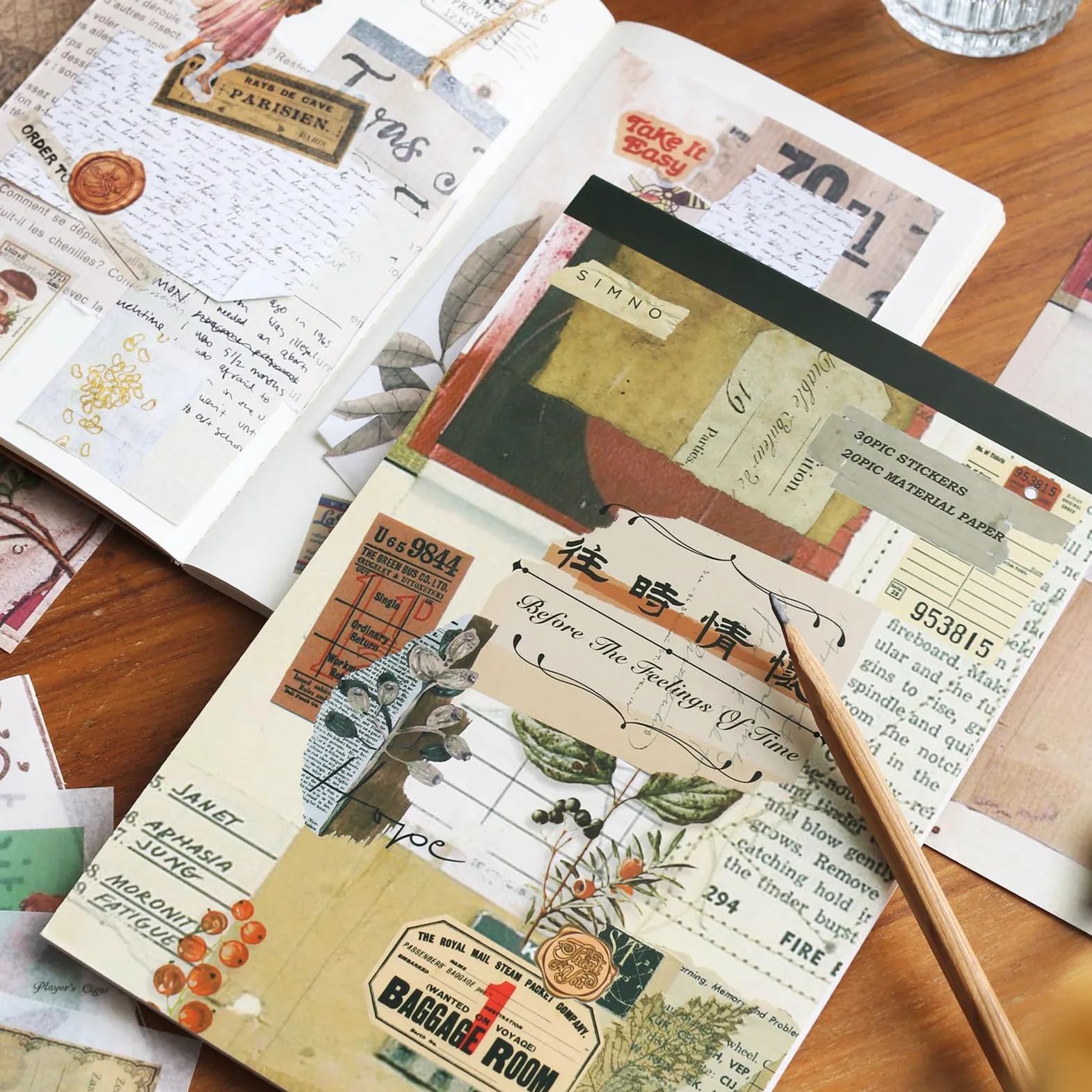 CMBPNNGS 411 Pezzi Vintage Scrapbook Accessory Set con 30 Fogli di Adesivi e 20 Fogli di Carta per Bullet Junk Journal Scrapbook Journaling, Sentimenti