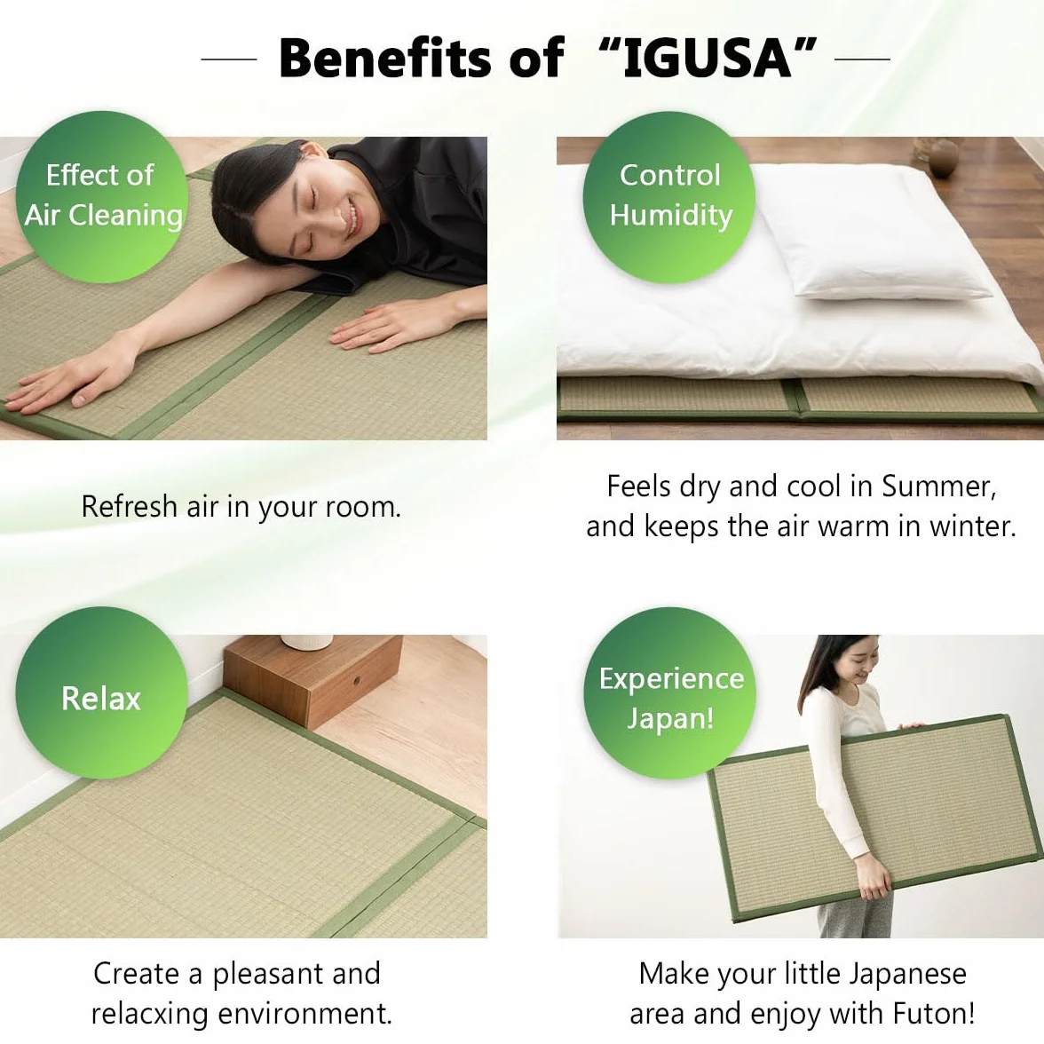 EMOOR Tappetino Tatami Giapponese 90 x 200 cm Erba Naturale (Non Tinta), Materasso Igusa Pieghevole Dormire a Terra Materasso Futon Giapponese Meditazione Yoga Zen