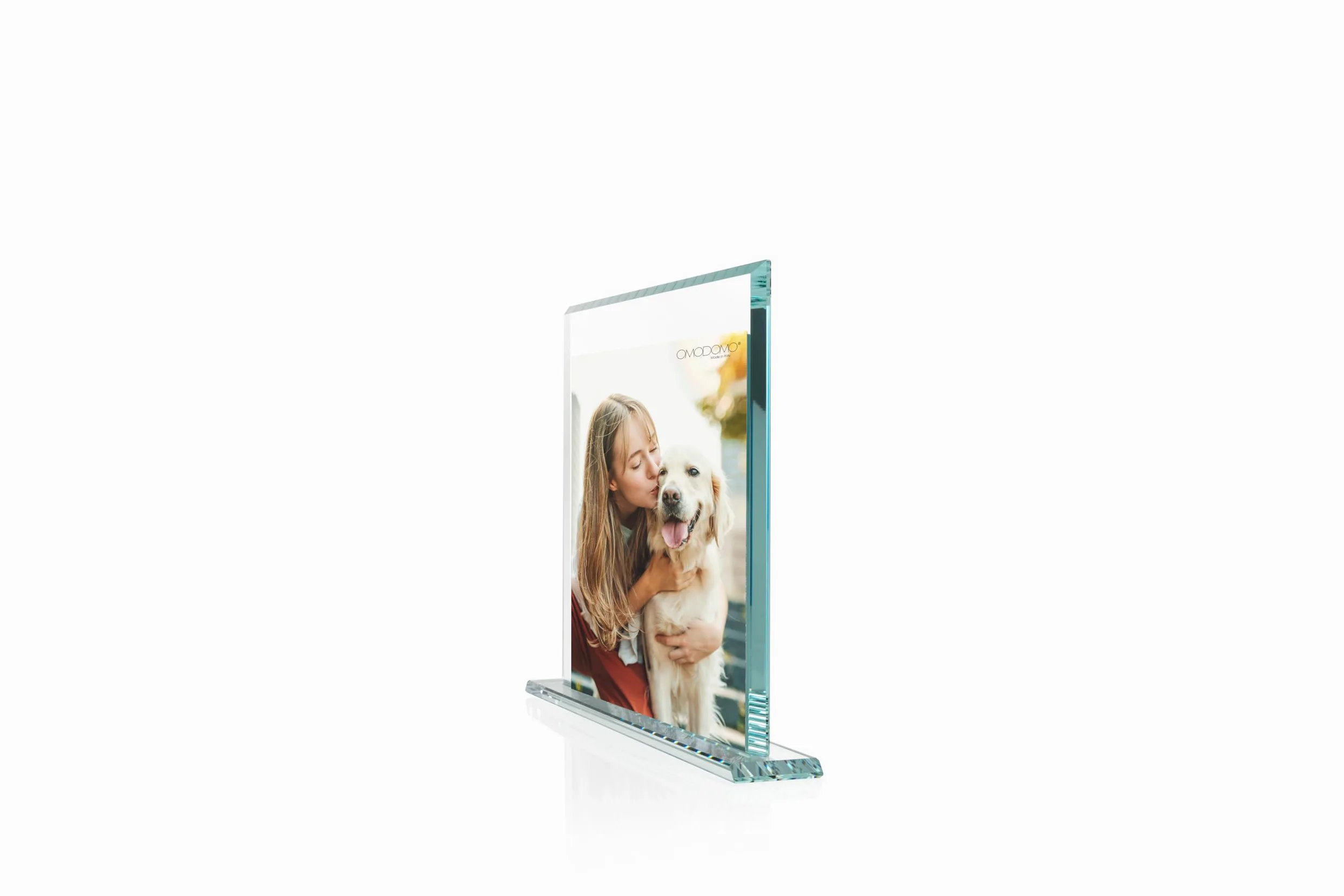 OMODOMO - Cornice di Cristallo per Foto 24x18 cm, Realizzata a Mano in Italia. Portafoto da Tavolo, Idea Regalo per Anniversario Matrimonio, Laurea, Nozze d'Oro, Cresima. Modello Trilux.