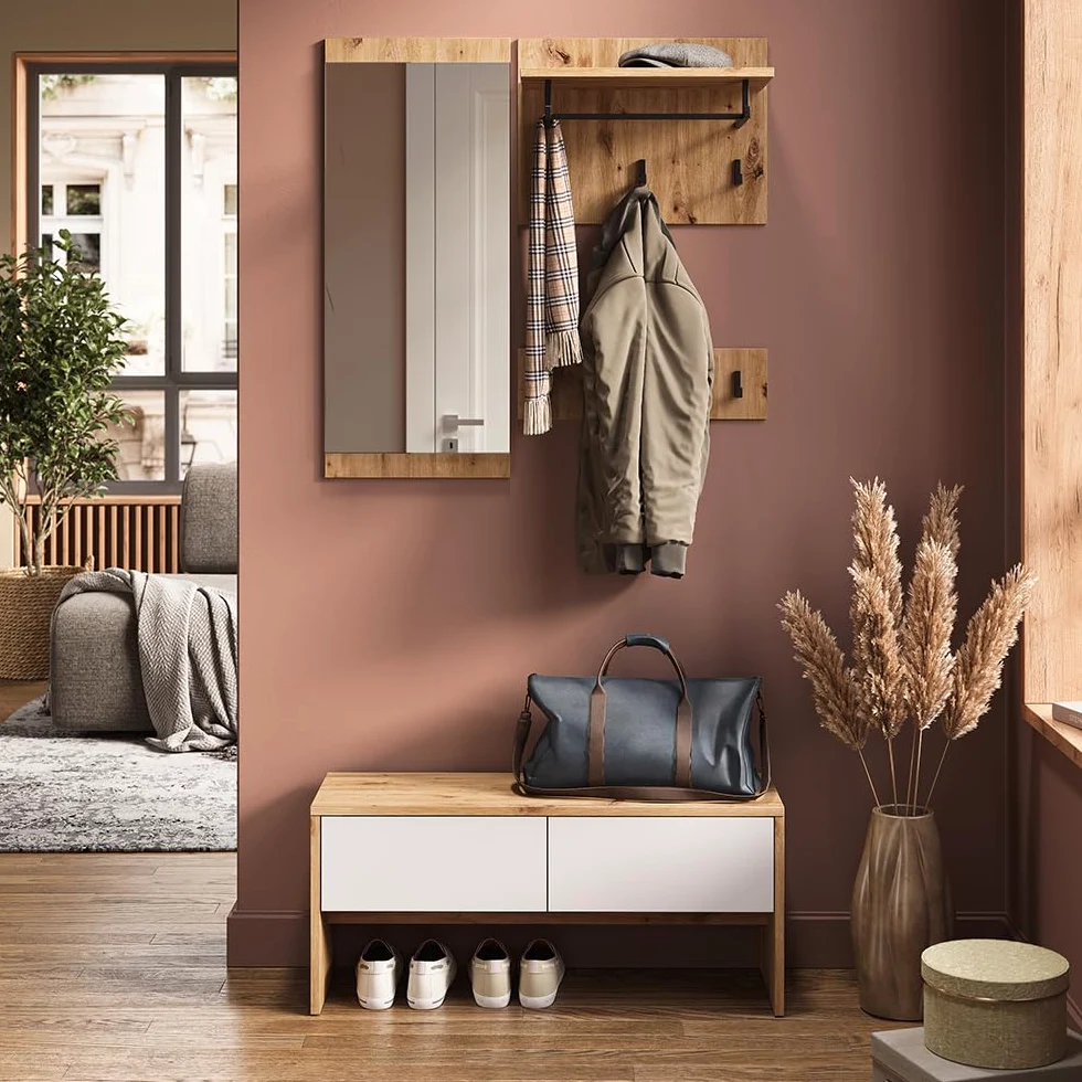 Vicco Armadio da ingresso Selena, Bianco/Artisan, 90 x 40 cm 4 parti, per montaggio a parete per un'organizzazione salvaspazio nell'ingresso