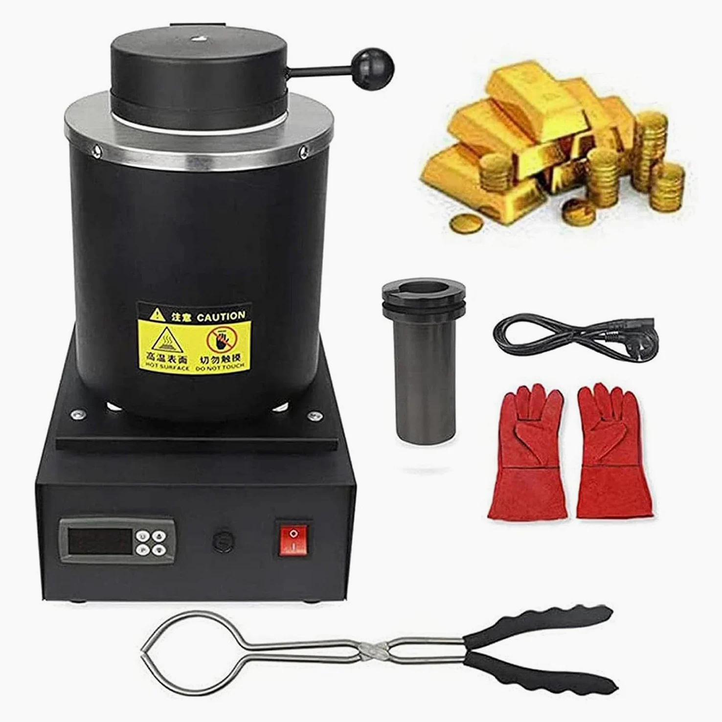 LINCYS Forno Fusione Metalli 1/2/3 kg di capacità, Forno Fusione Elettrico con Crogiolo di Grafite, Forno di Fusione Dell'oro Forno Fusione Elettrico Automatico per Metalli Preziosi,Black-1KG