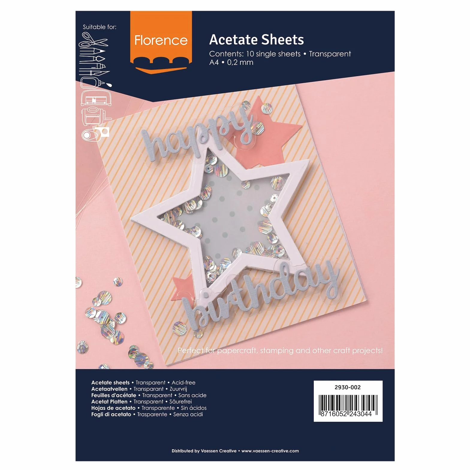 Florence Fogli Acetato A4 0,2 mm Spessore 10 Foglio Plastica Trasparente per Scrapbooking