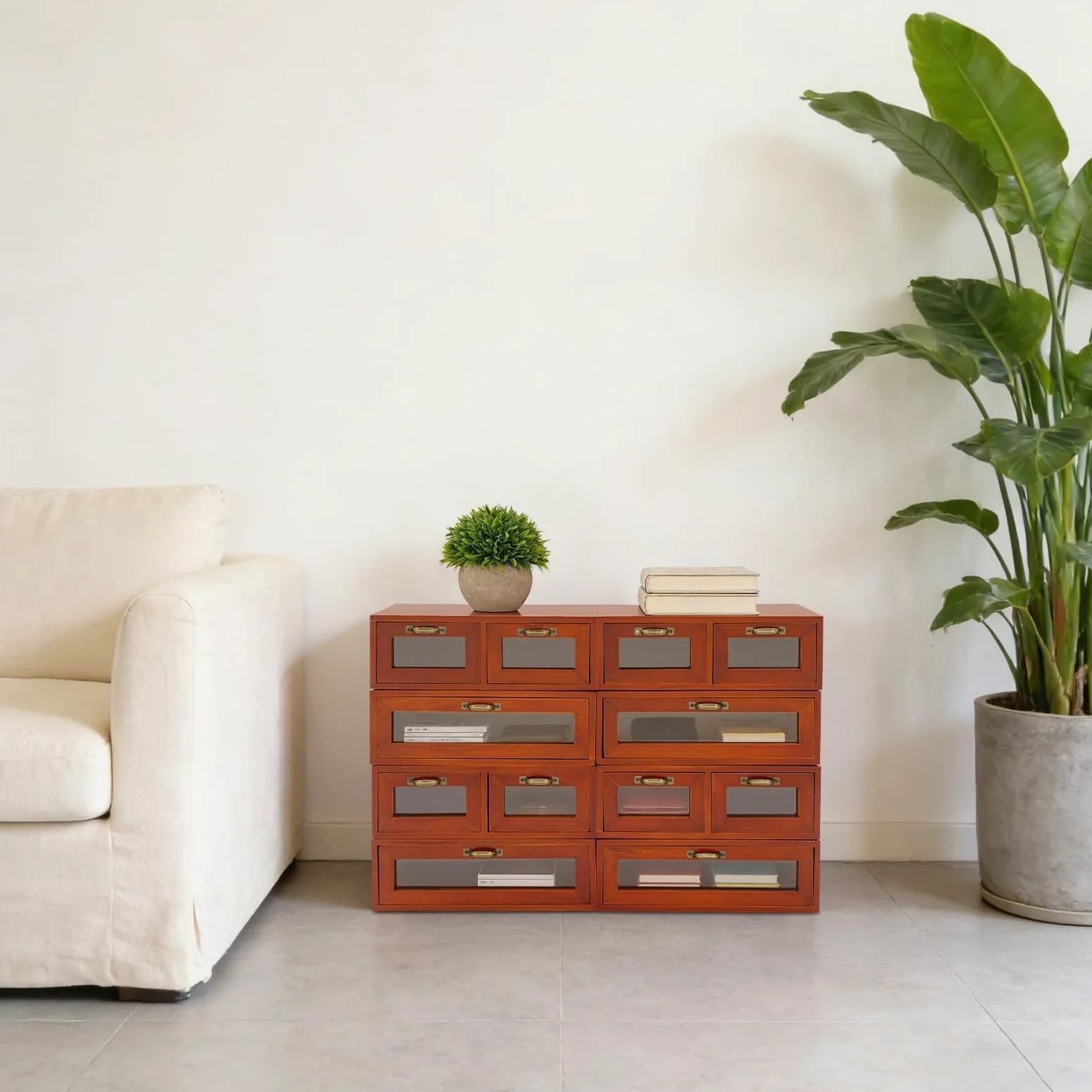 Armadio impilabile in legno con 12 cassetti (per 30 x 18 x 10 cm) | Cassettiera con maniglie e finestre trasparenti, organizer per cosmetici, gioielli, forniture per ufficio, piccoli attrezzi