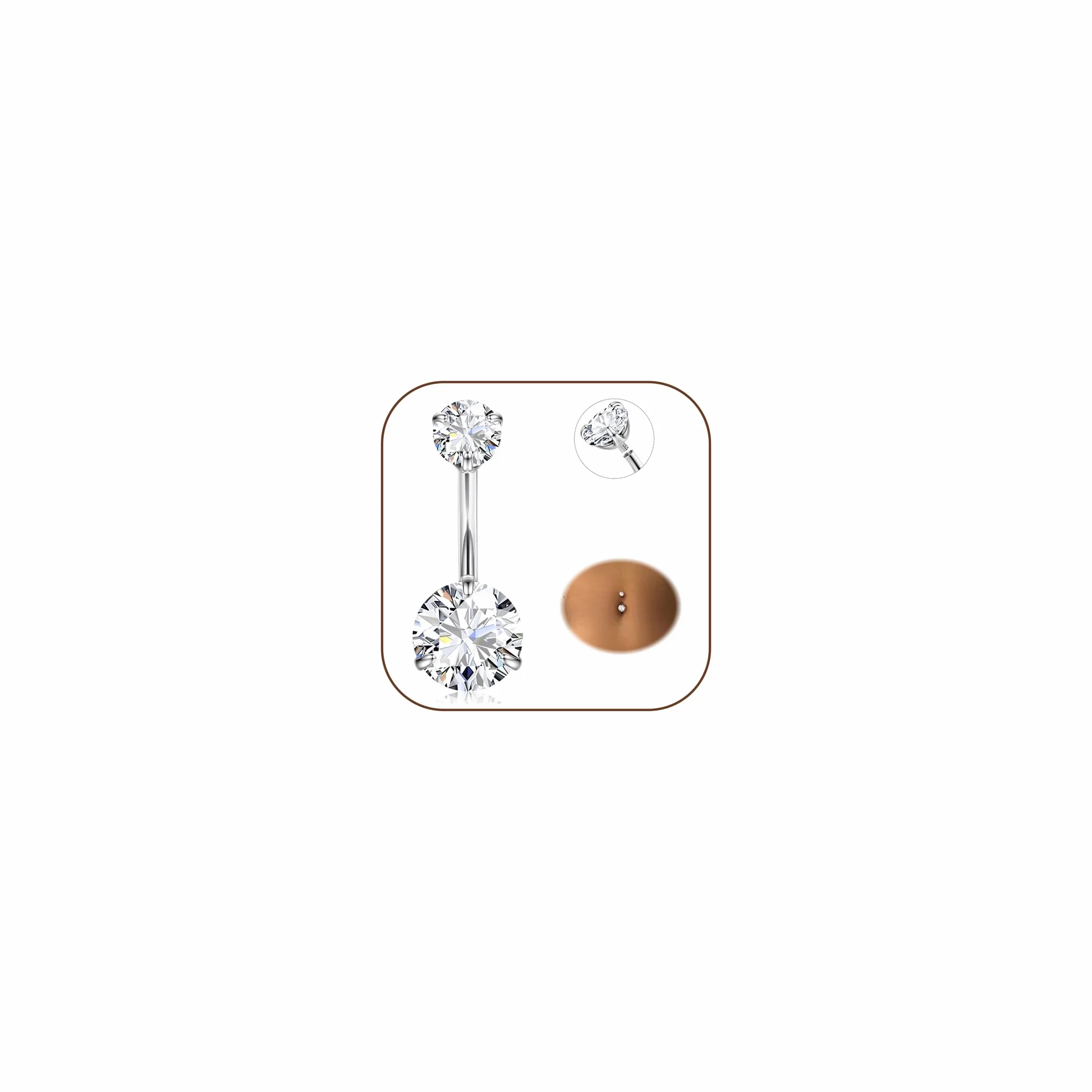 Diamday Piercing Ombelico G23 Titanio Anello 14G CZ Barra Pancia Barbell Ventre Gioielli Donna Uomo 8-16mm