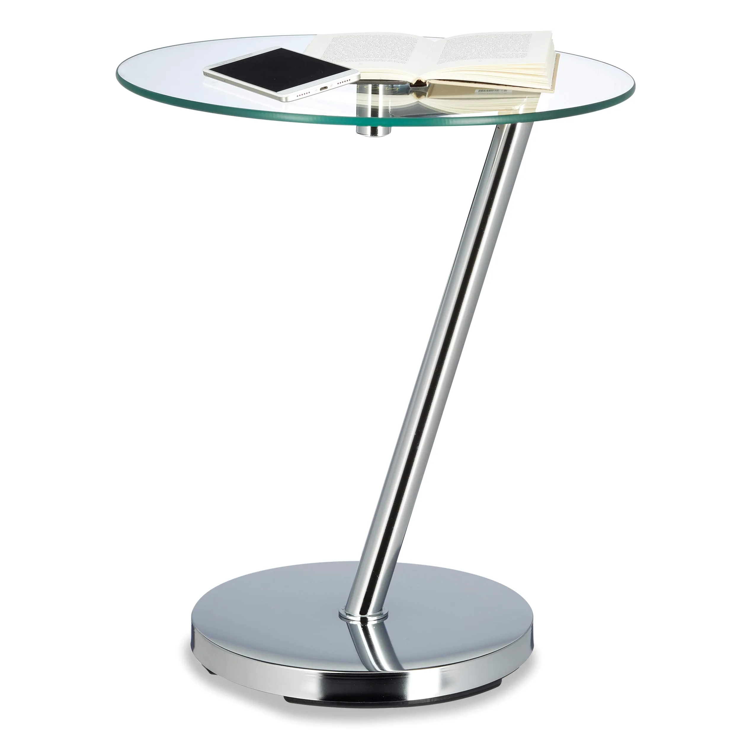 Relaxdays Tavolino da Salotto, da Caffè in Vetro e Metallo Cromato, Rotondo, H x L x P: 52 x 45 x 45 cm, Argento