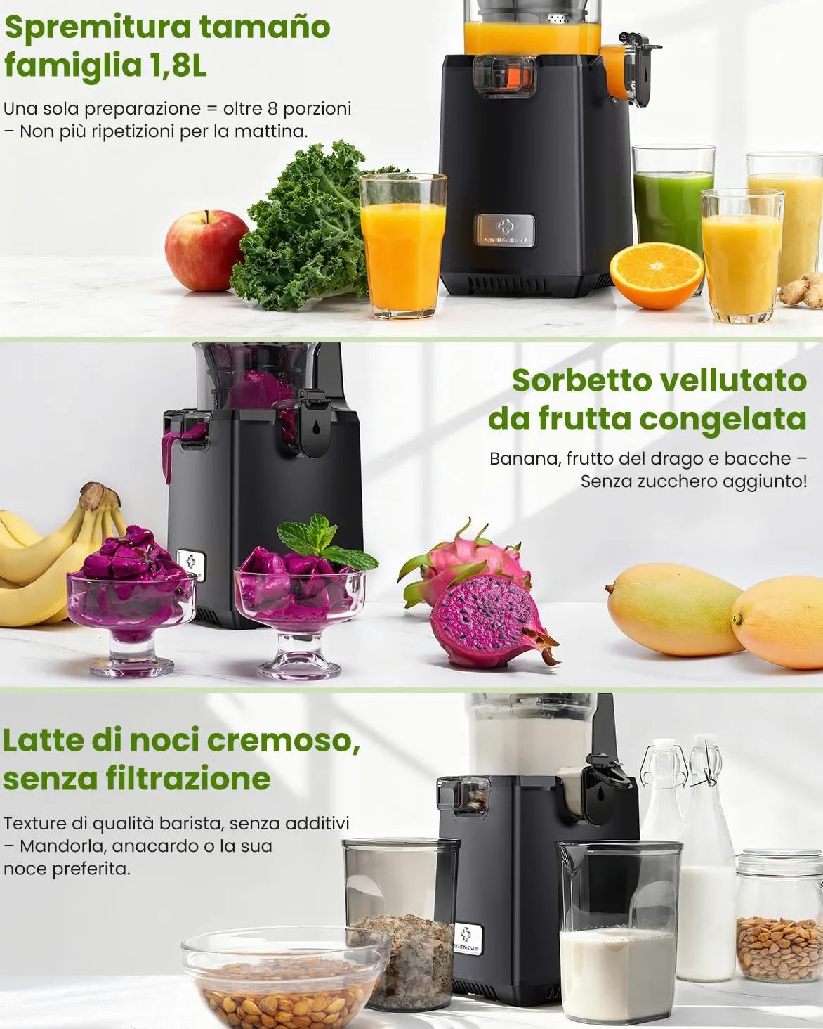 LINKChef Estrattore Frutta e Verdura, Estrattore di Succo a Freddo 250 W con Imboccatura Larga 13 cm, Juicer Machine Senza BPA, 1,8 L, Facile da Pulire, Ricette Incluse
