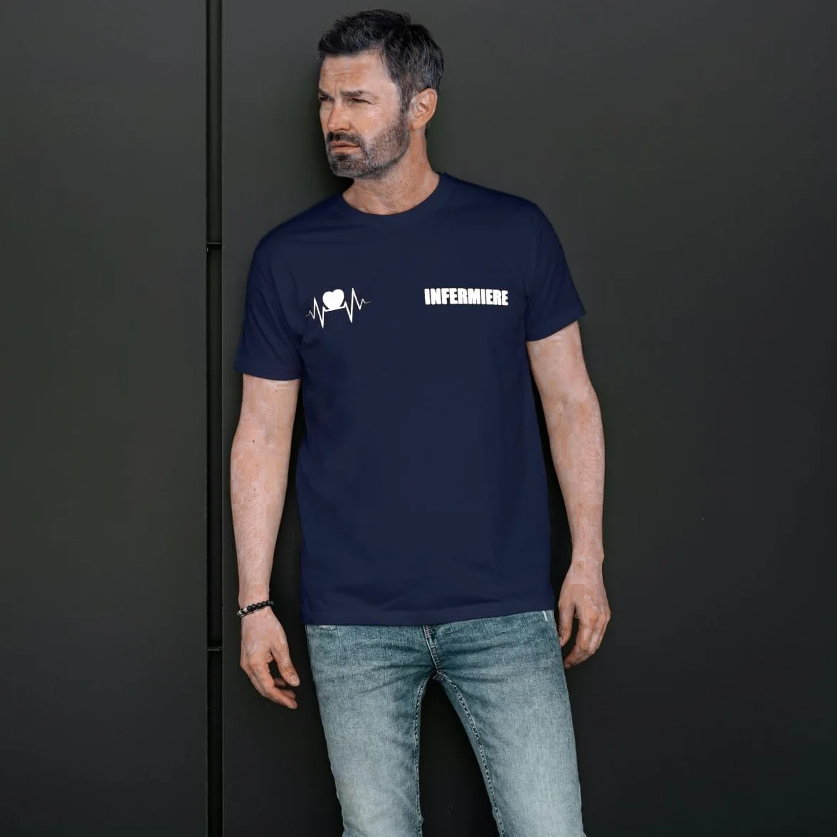 T-shirt in cotone per infermiere 118 soccorso con stampa bianca fronte e retro Blu Navy 3XL