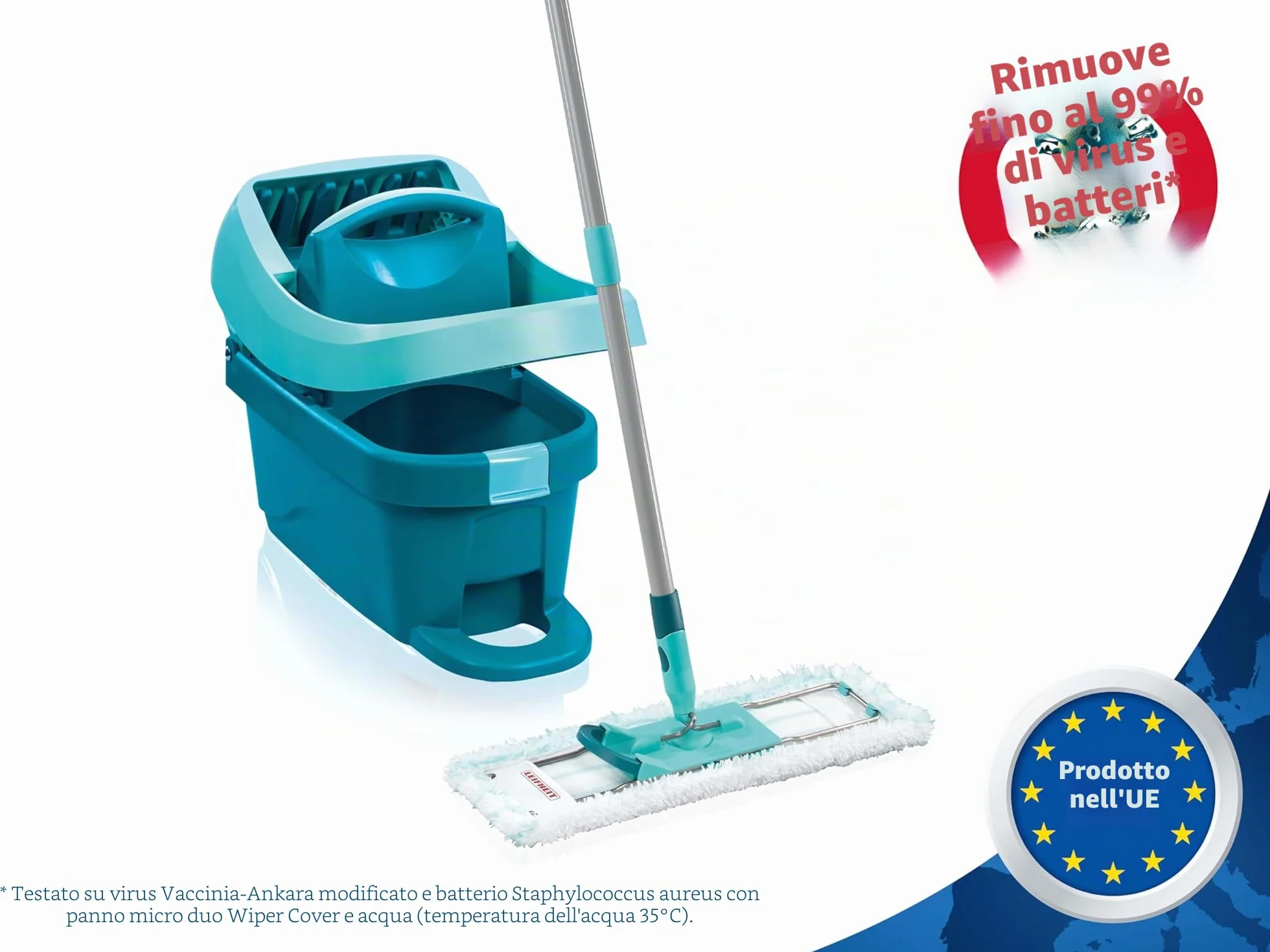 Leifheit Pressa Profi XL Set lavapavimenti, Mop lavapavimenti con strizzatore incorporato, Mop set con rotazione scopa a 360° e secchio con rotelle