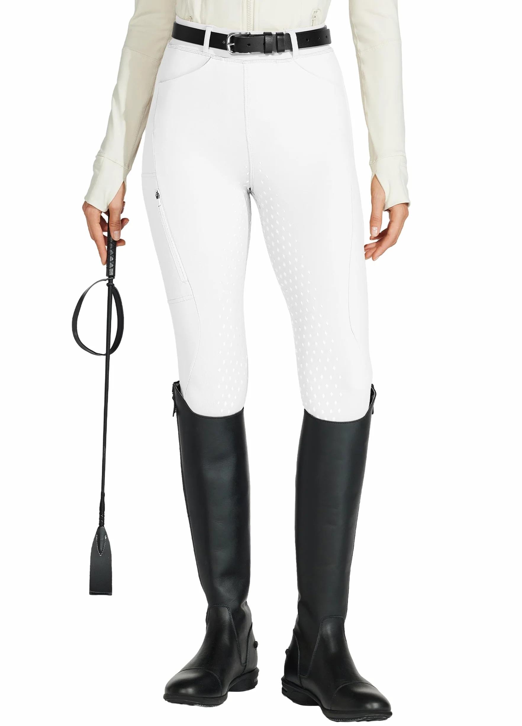 WILLIT Pantaloni da equitazione donna silicone vita alta elasticizzati tasca cerniera passanti cintura