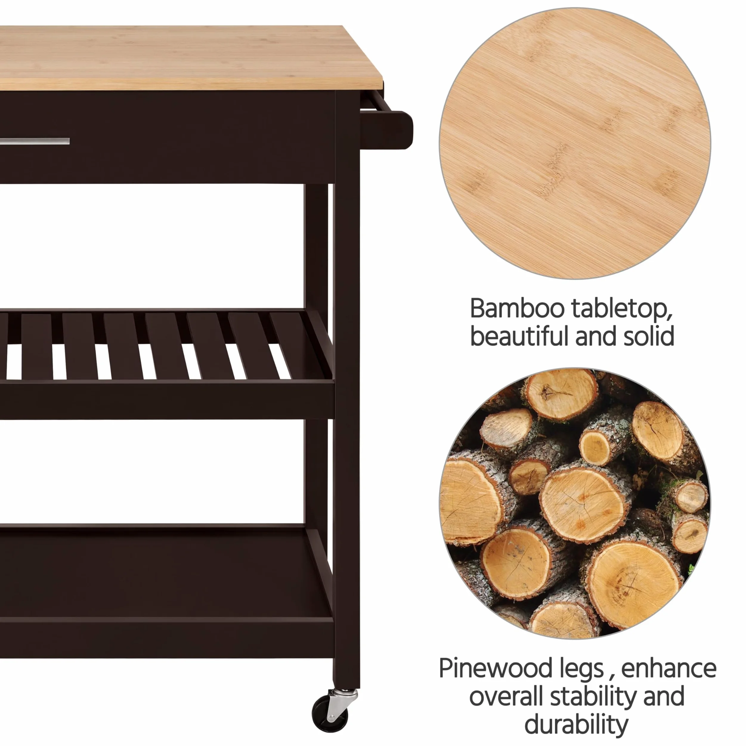Yaheetech Carrello da Cucina a 3 Ripiani con Ruote Credenza Salvaspazio per Microonde con Cassetto per Cucina Dipensa o Bar 101,5 x 51 x 92 cm Marrone Scuro