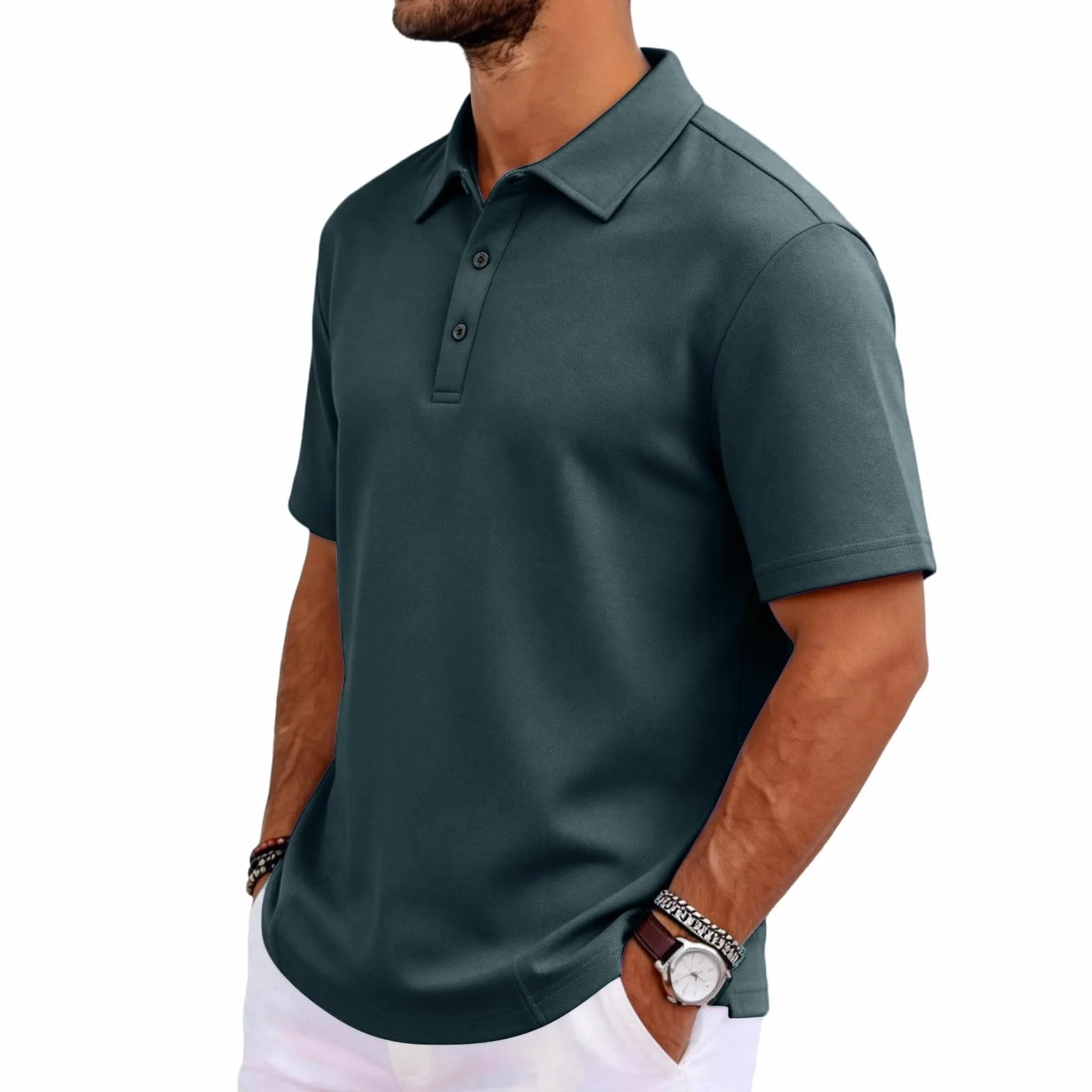 MOKBAY Polo Uomo Manica Corta Traspirante Slim Fit Moda Collo Coreana