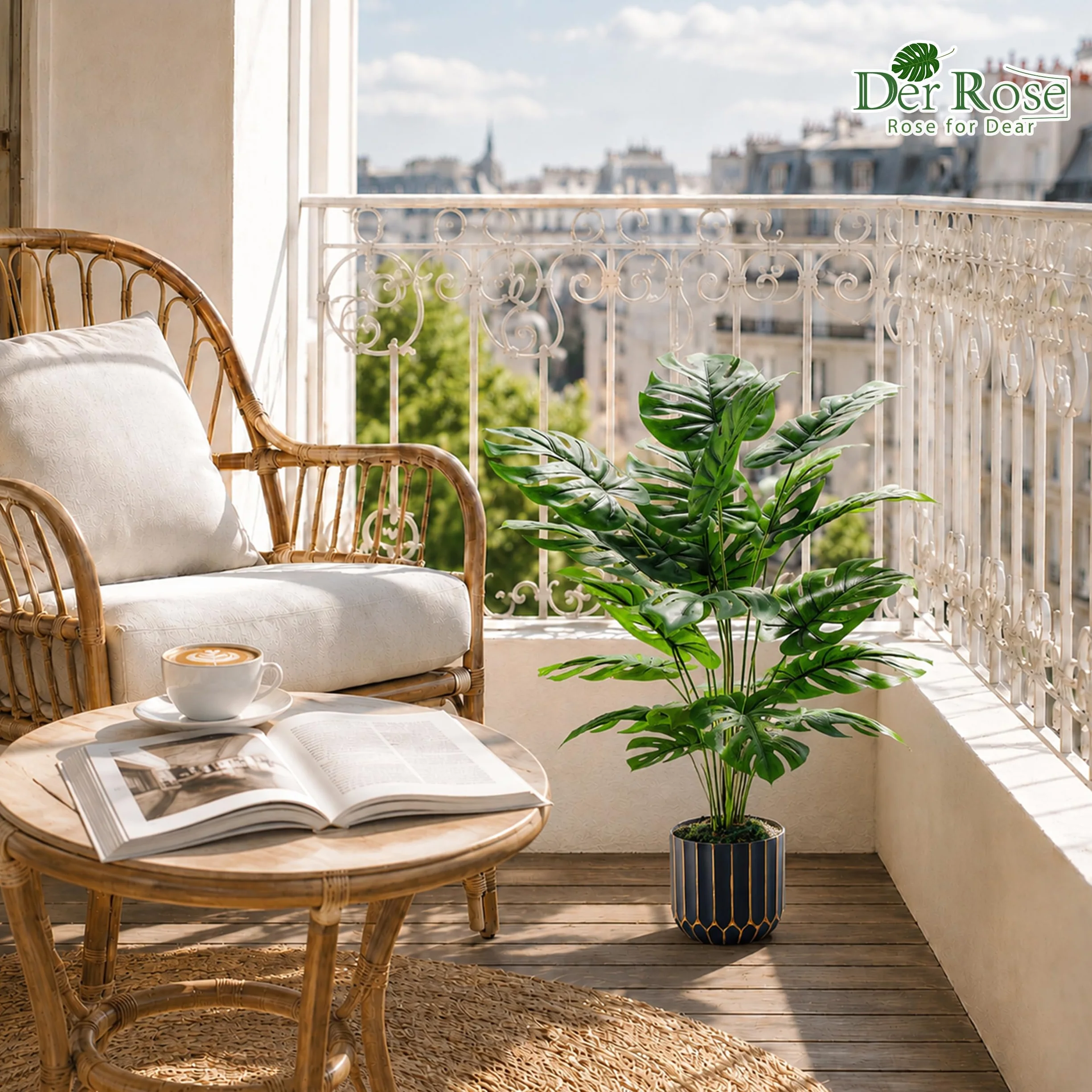 Pianta artificiale Monstera Der Rose 71 cm decorazione casa interni