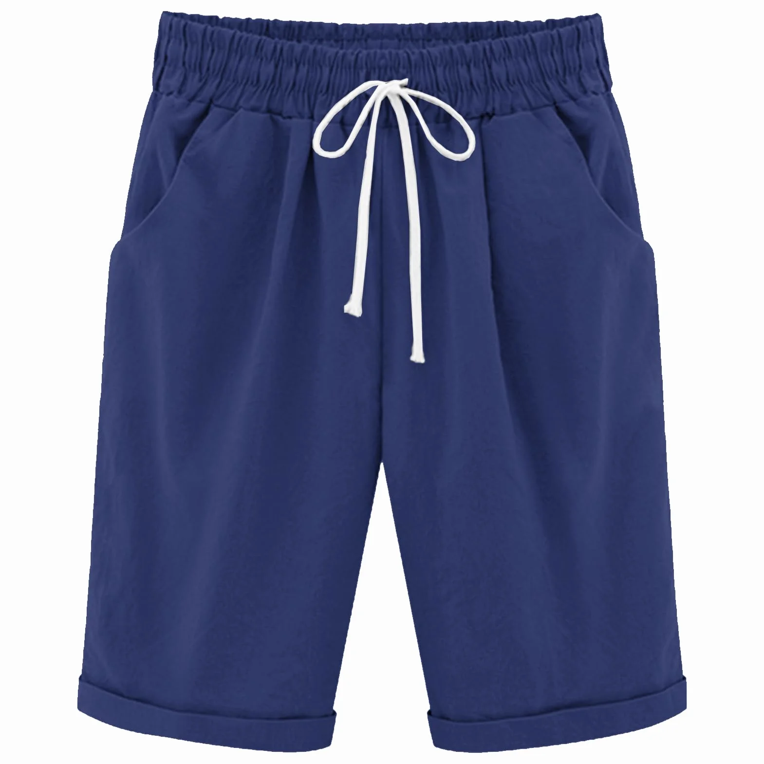 Pantaloncini Donna Estivi Vita Alta Bermuda Pantaloni Corti con Tasche Leggero Morbido Casual Short con Coulisse Elastica Tinta Unita