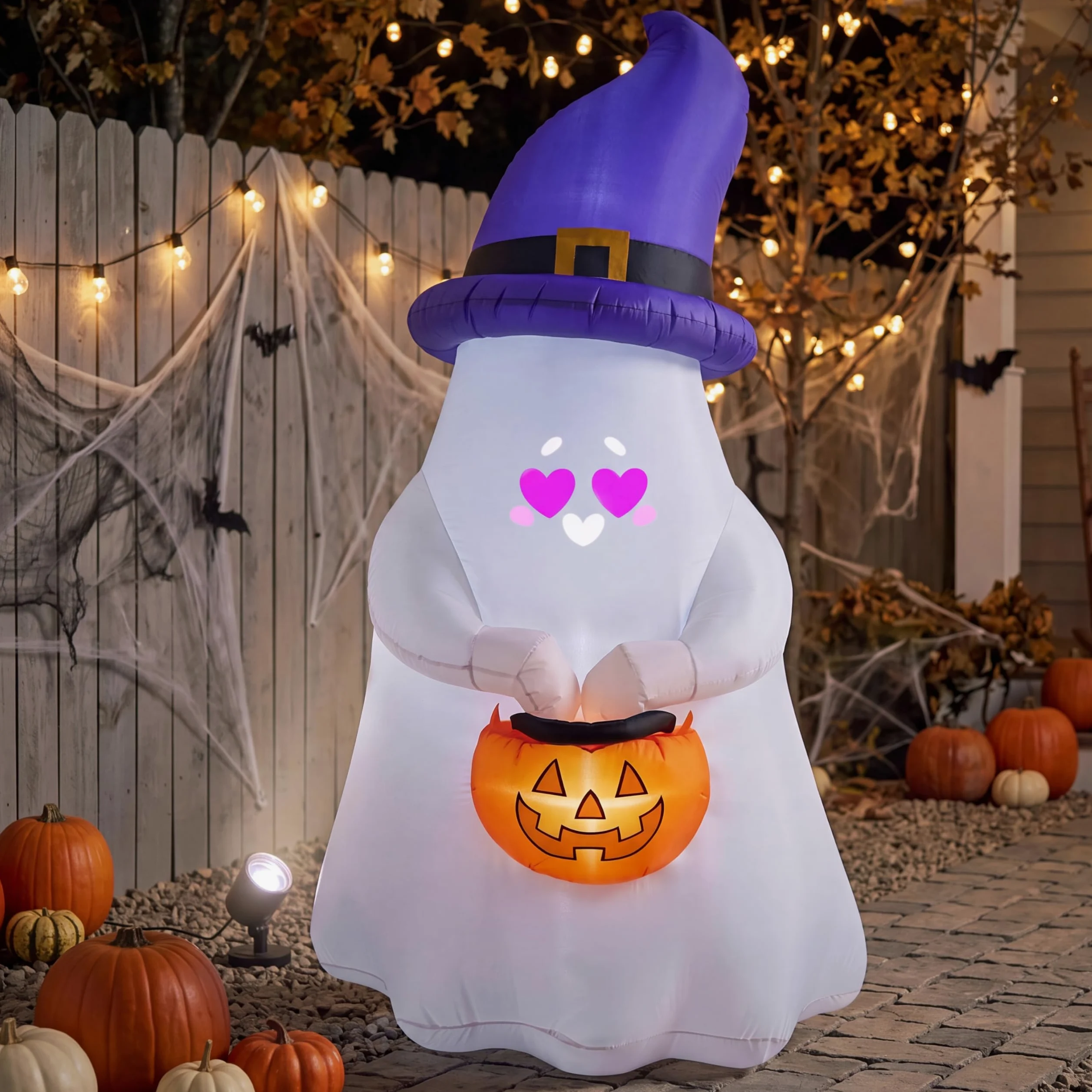 Joiedomi Decorazione gonfiabile per Halloween da 1,5 m, con proiettore e musica, con 8 espressioni facciali e carillon per feste all'aperto