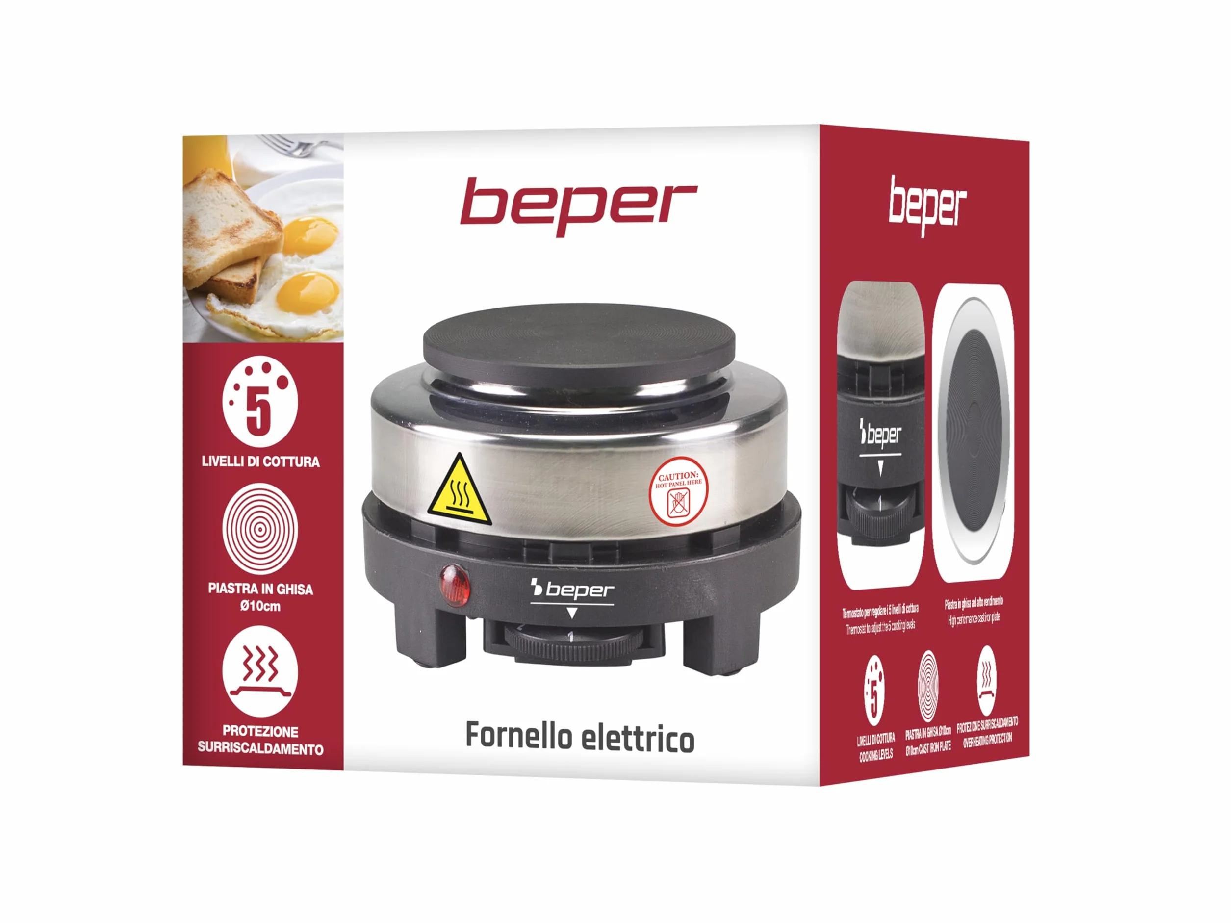 BEPER Fornello Elettrico Portatile Ghisa/Acciaio Inossidabile 500W 5 Livelli Cottura