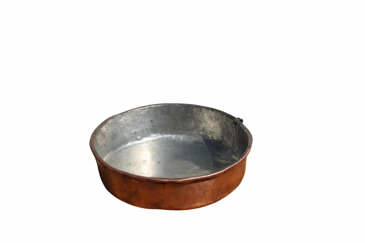Pentola da Forno Rotonda in Rame, Stagnata all'Interno, Fatta a Mano, Pirofila Tradizionale con Manici ad Anello, per Cottura Professionale (30 cm)
