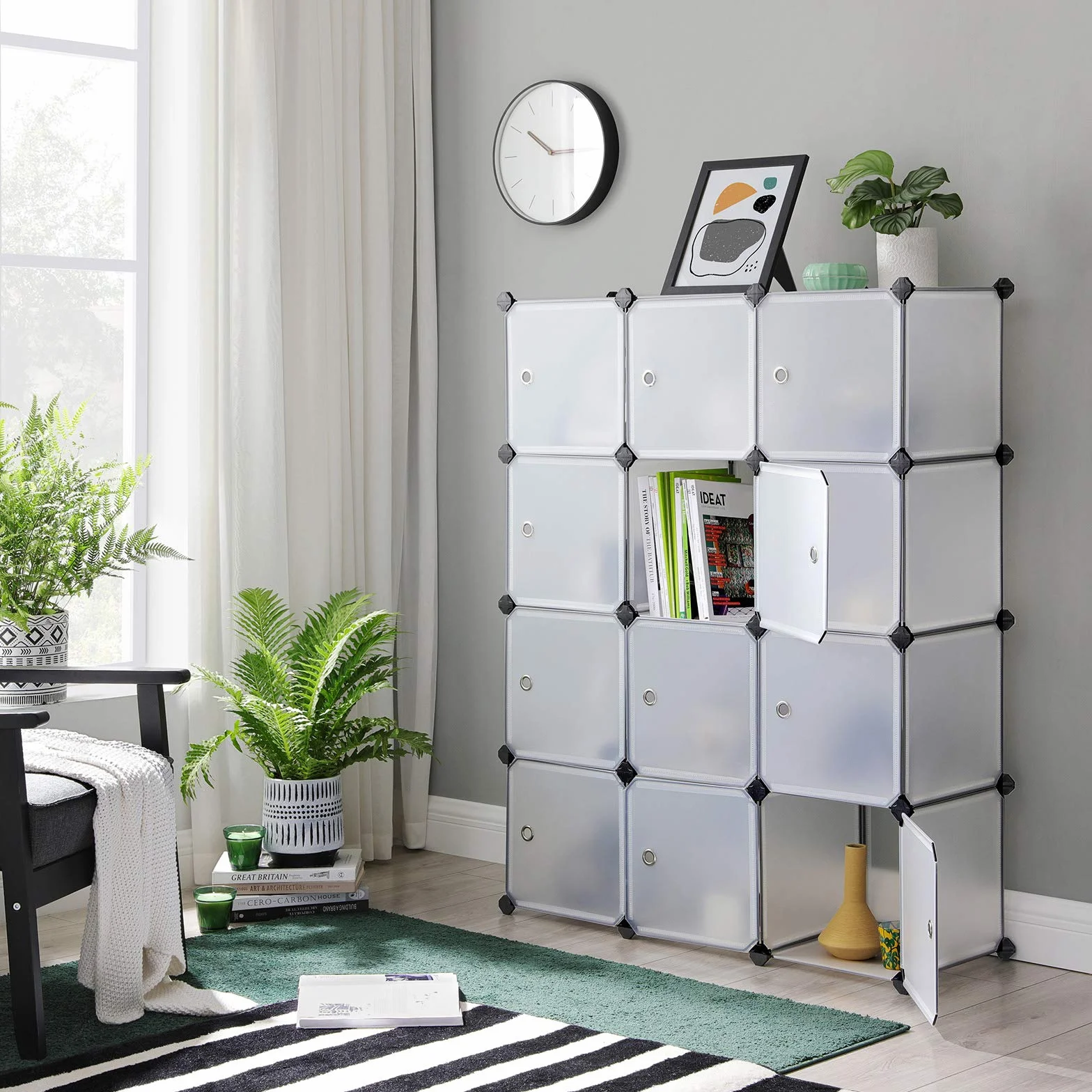 SONGMICS Armadio a 12 Cubi Portaoggetti con Ante, Bianco LPC342W01
