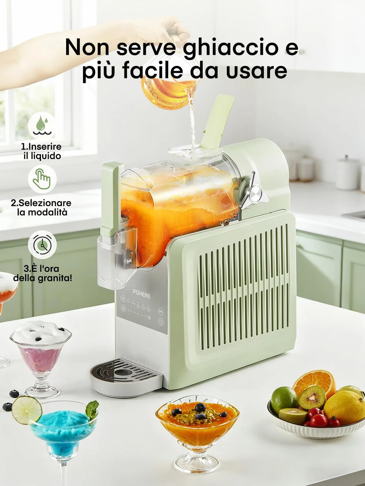 FOHERE Macchina per Granita 2,6L 5 Programmi Autopulizia