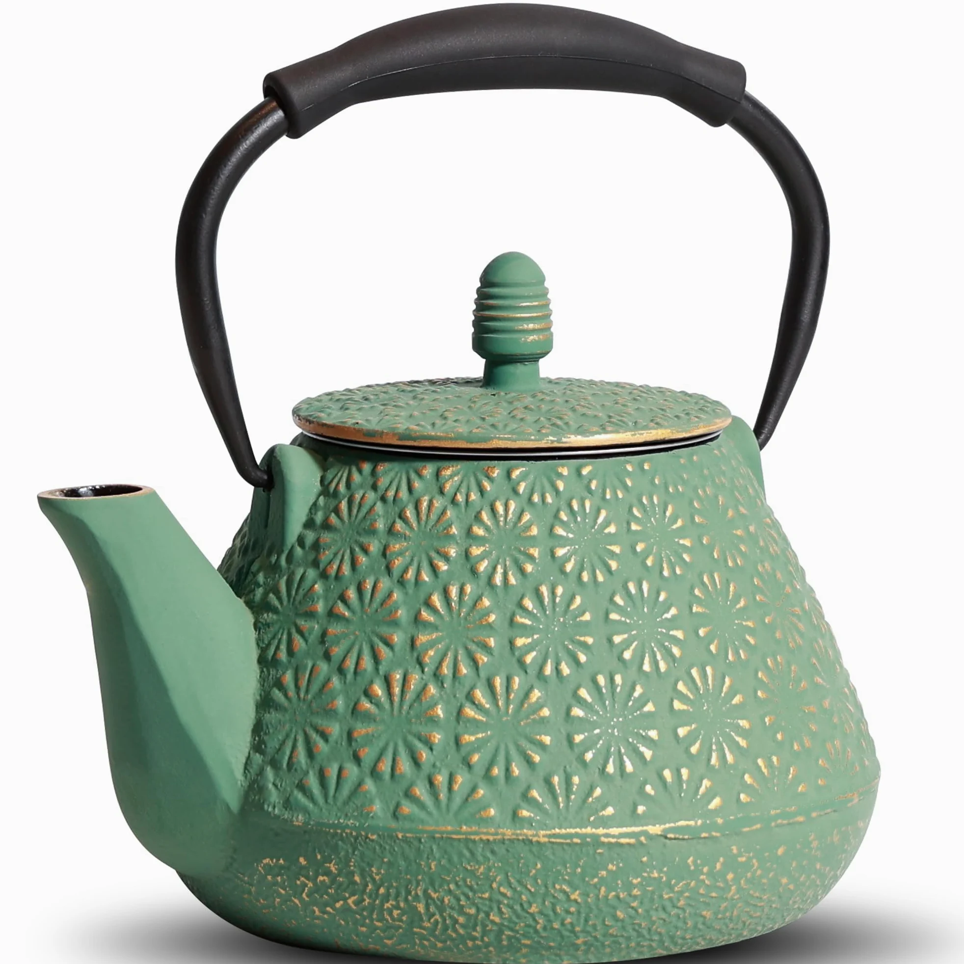 Teiera in ghisa da 1200 ml, grande capacità, teiera giapponese con colino da tè, interno smaltato, manico in silicone, adatto per fornelli, ideale per tè e caffè