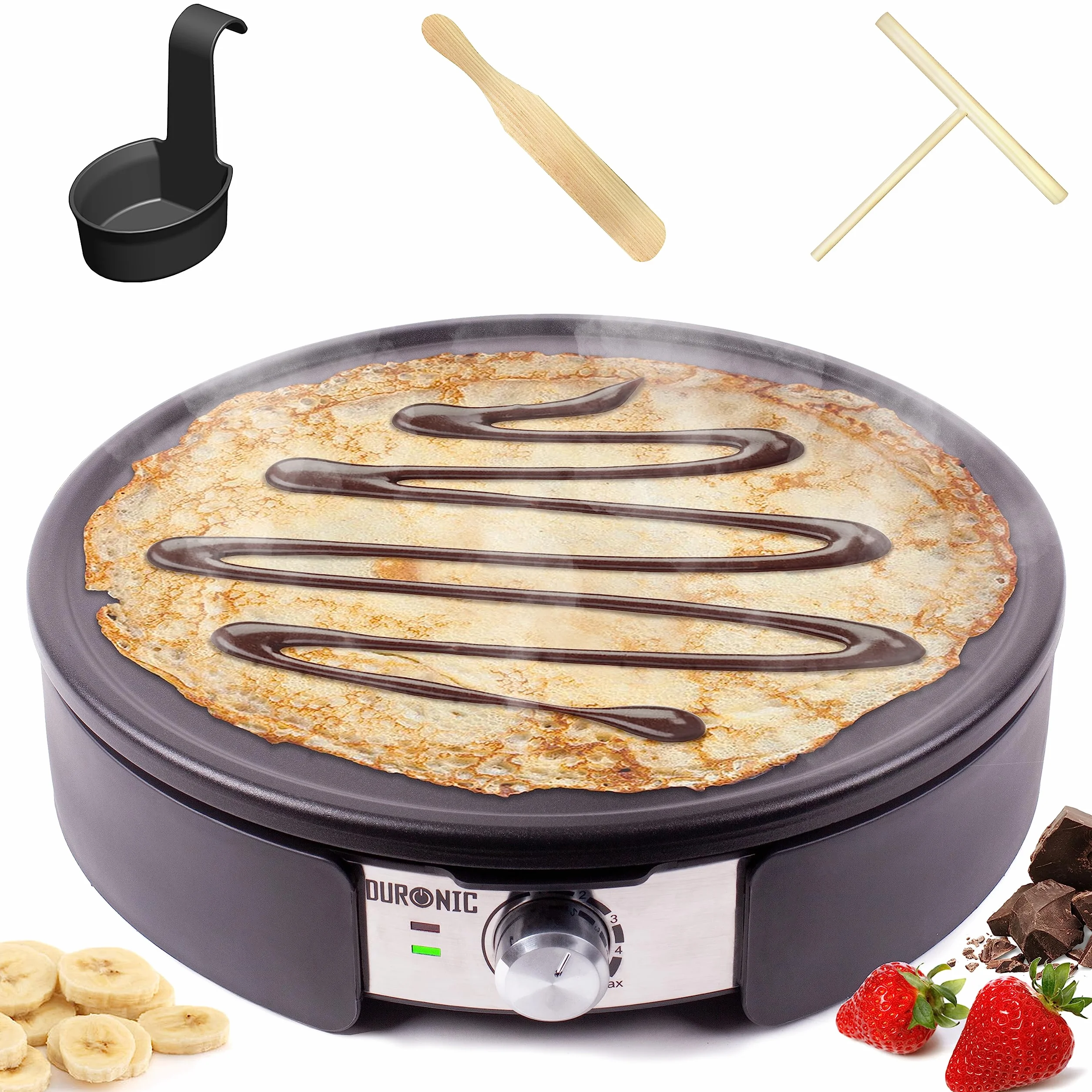Duronic PM152 Crepiera elettrica 1500W, Piastra antiaderente 37 cm, Crepes maker