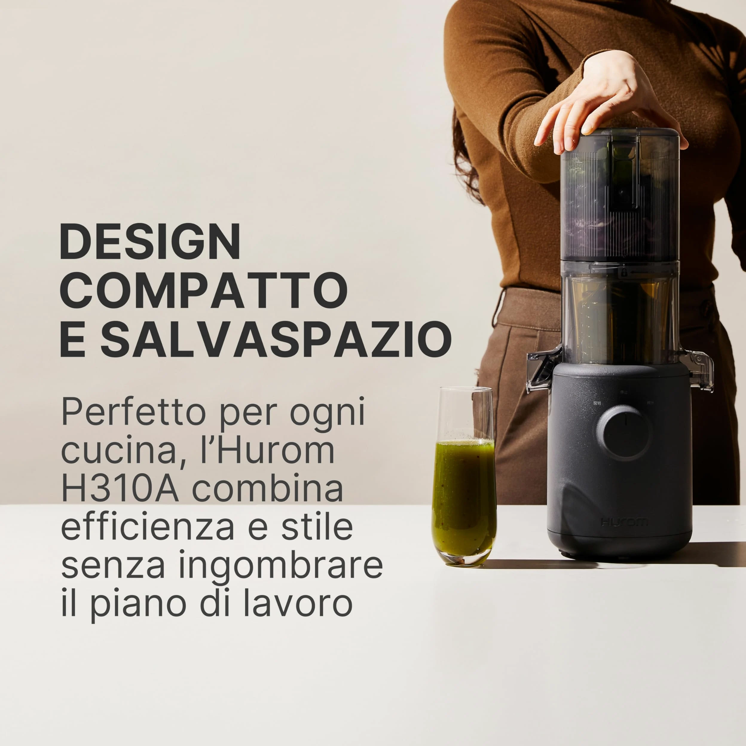 HUROM | Estrattore di succhi | Estrattore per succhi di frutta e legumi | H310A | pressa a freddo | motore silenzioso | facile da pulire | design compatto | 220ml | 100 Watt | Senza BPA (Charcoal)