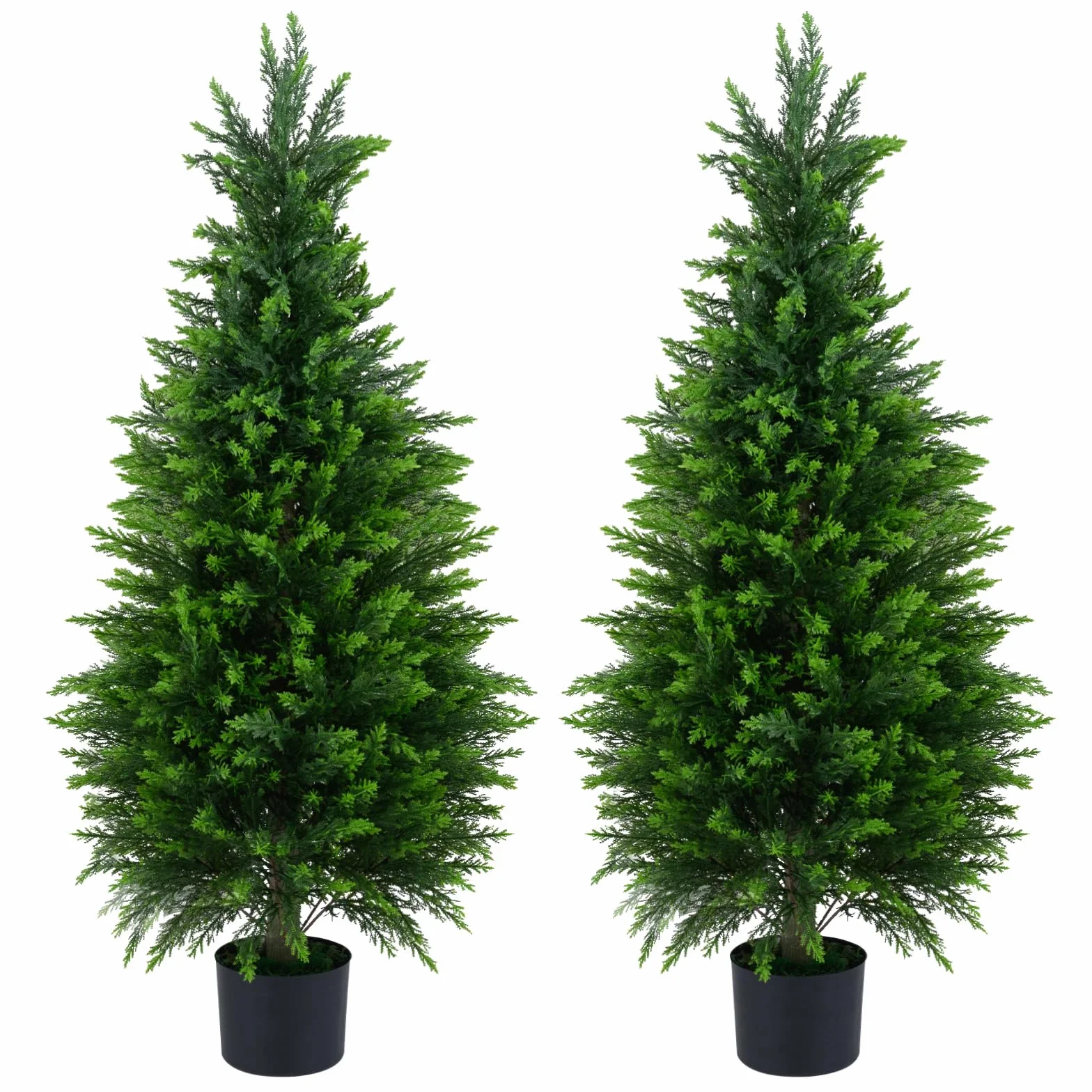 COSTWAY Set di 2 Alberi Artificiali di Cedro, Albero Artificiale in Vaso con Cemento e Fondo Rinforzato, Resistenti al Sole, Pianta Topiaria Finta da Interno e Esterno, per Casa e Ufficio (120 cm)
