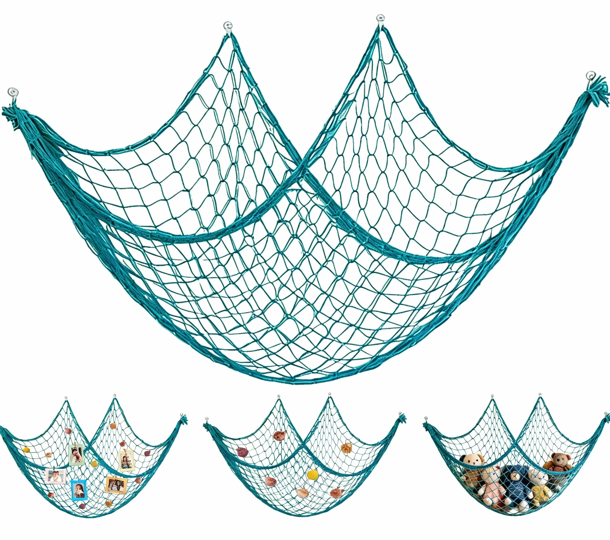 Rete da Pesca Decorazione, Reti Pesca Decorativa, 200 x 100 cm Decorazione Murale Rete, Con Guscio, Parete Fotografica con Reti per Conchiglie Foto Decorazioni per la Tavola (Blu)