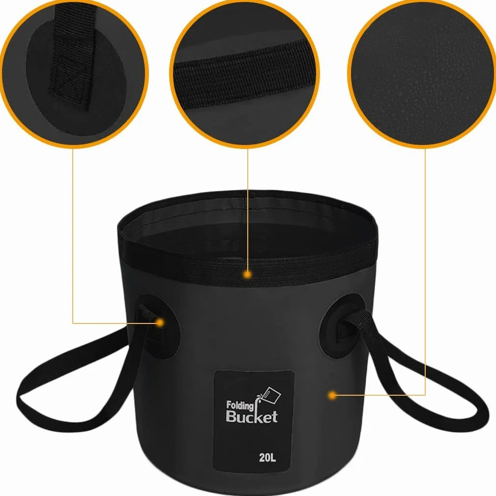 Secchio Pieghevole, Contenitore Portatile per Acqua, Secchio Pieghevole Multifunzionale, Contenitore dell'Acqua per la Pesca-Campeggio-Giardinaggio, 20 L, Nero