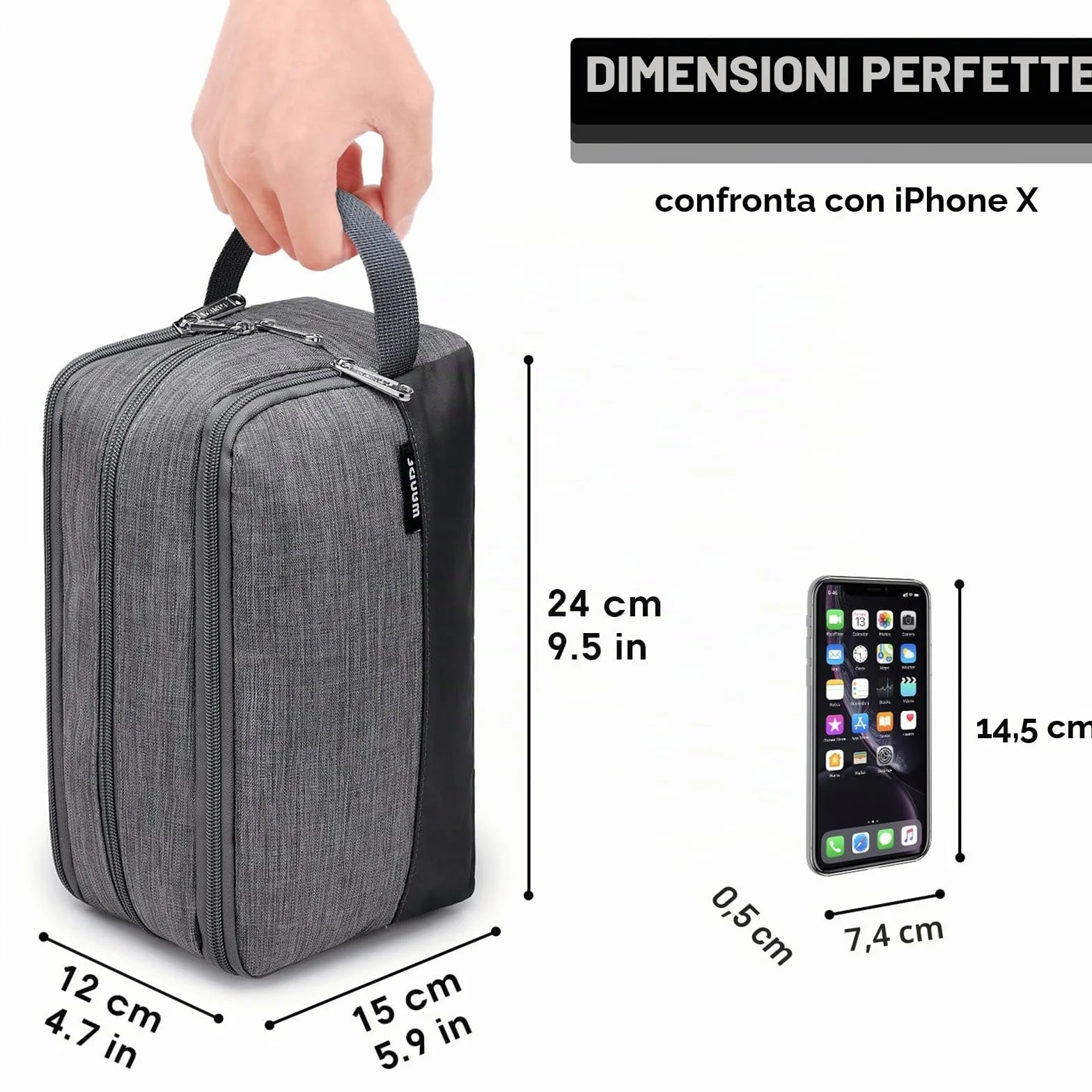 WANDF Astuccio da toilette da viaggio uomo borsa da bagno trucco organizzatore