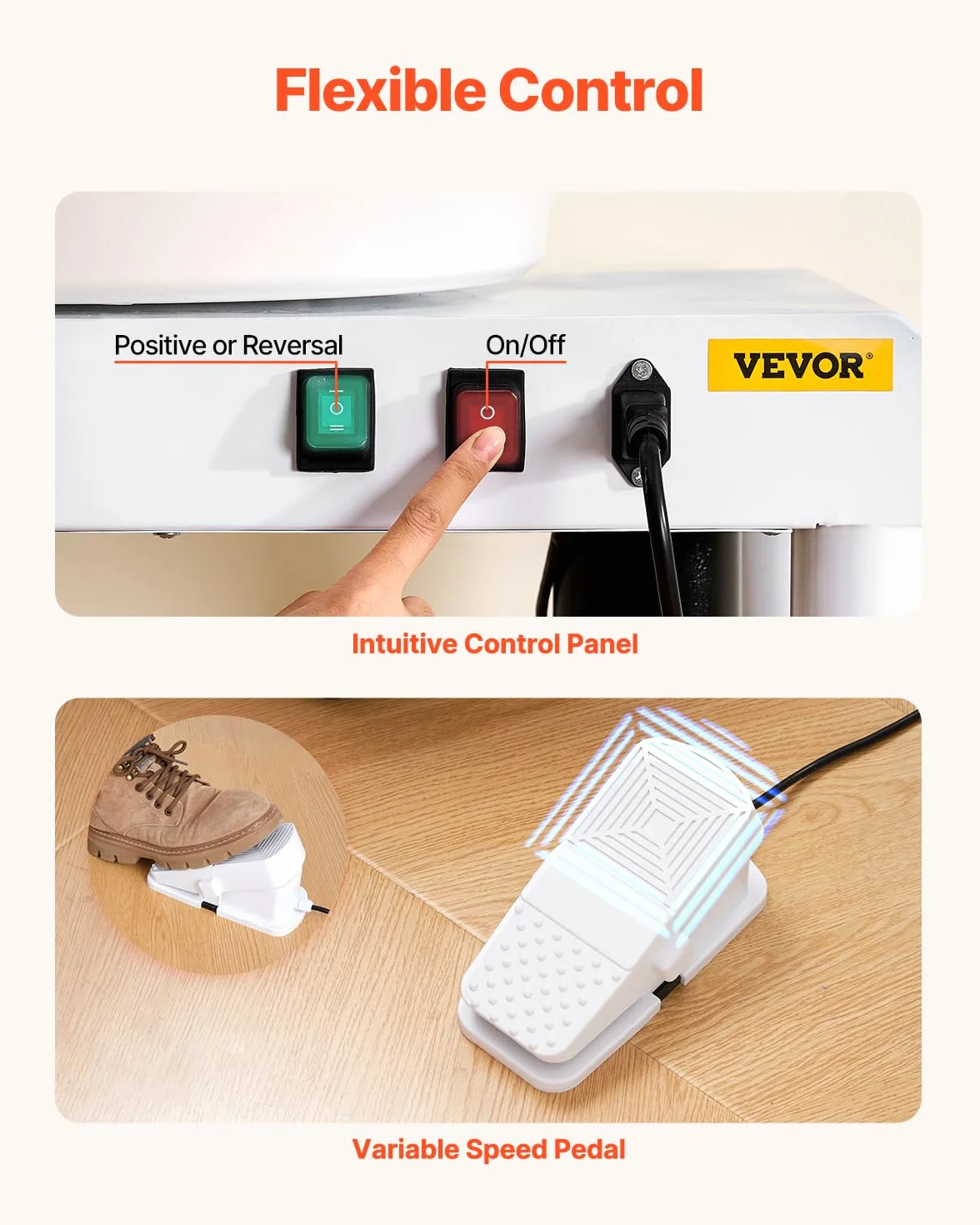 VEVOR Tornio per Ceramica, Macchina per la formatura di Ruote in Ceramica da 28 cm, velocità Regolabile da 60 a 300 Giri/min, Pedale, Gamba di Sollevamento Regolabile, Vasca Rimovibile