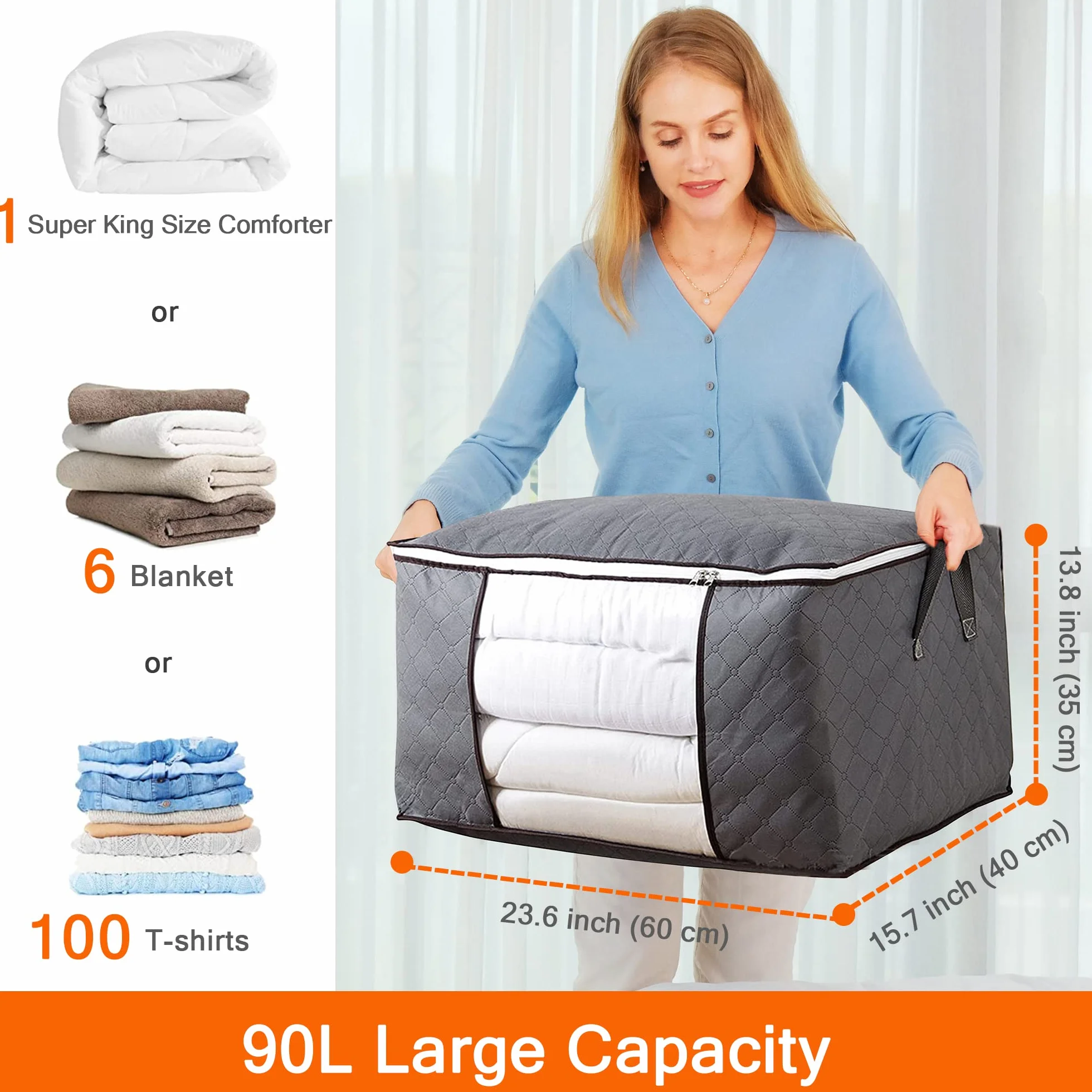 Grande Capacità Borsa di Immagazzinaggio, Tessuto Spesso Pieghevole Vestiti Sacchetto di Immagazzinaggio per Vestiti, Coperte, Maglioni, Borsa Organizzatore con Manico Rinforzato, 5 Pezzi