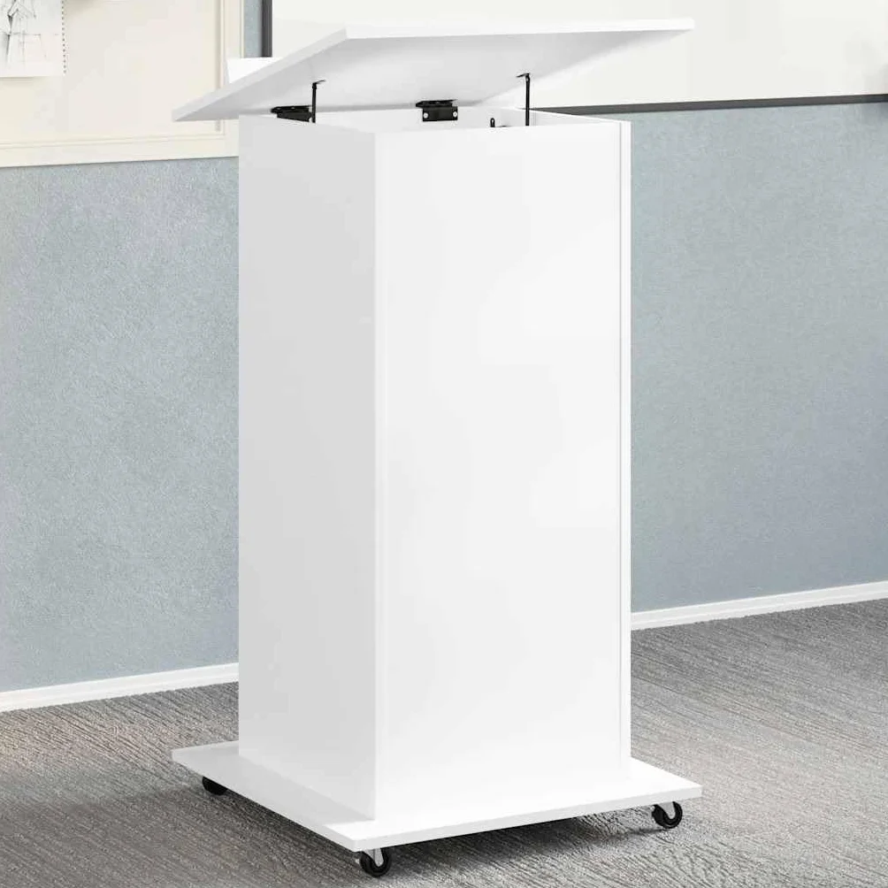 vidaXL Leggio con Ruote e Cassetto Bianco 55x55x107 cm in Multistrato, podio, postazione relatori, banco da pavimento, pedana, pulpito